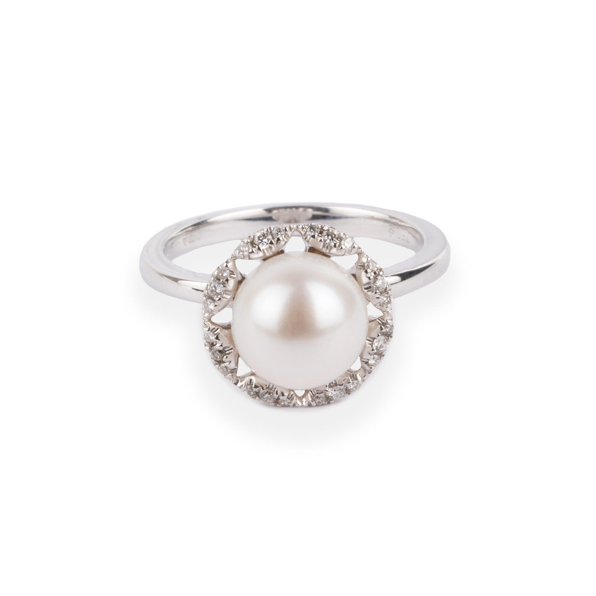 18ct White Gold Diamond & Cultured Pearl Dress Ring A-R41161-3002 - Minar Jewellers