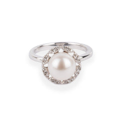 18ct White Gold Diamond & Cultured Pearl Dress Ring A-R41161-3002 - Minar Jewellers