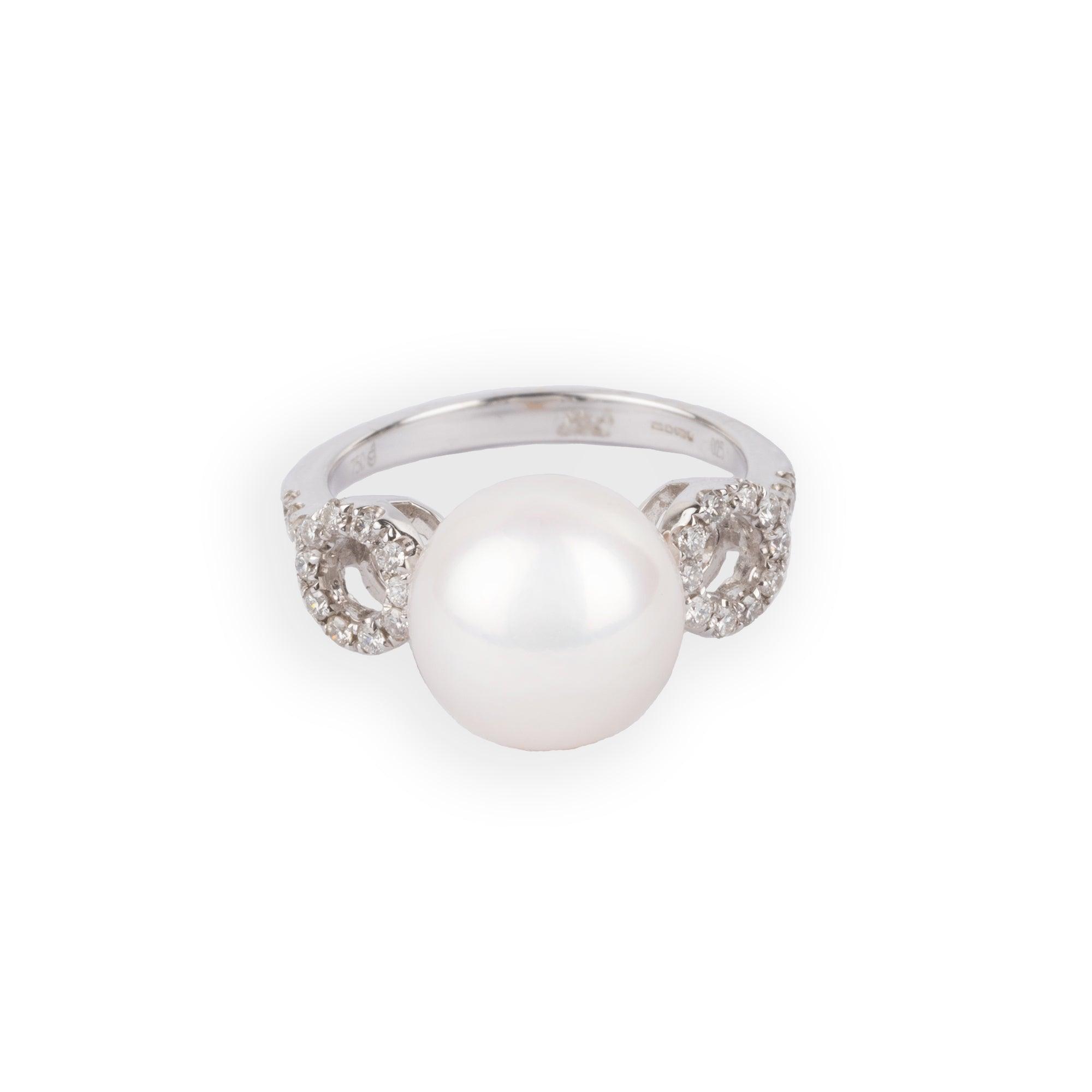 18ct White Gold Diamond & Cultured Pearl Dress Ring AR3156535 - Minar Jewellers