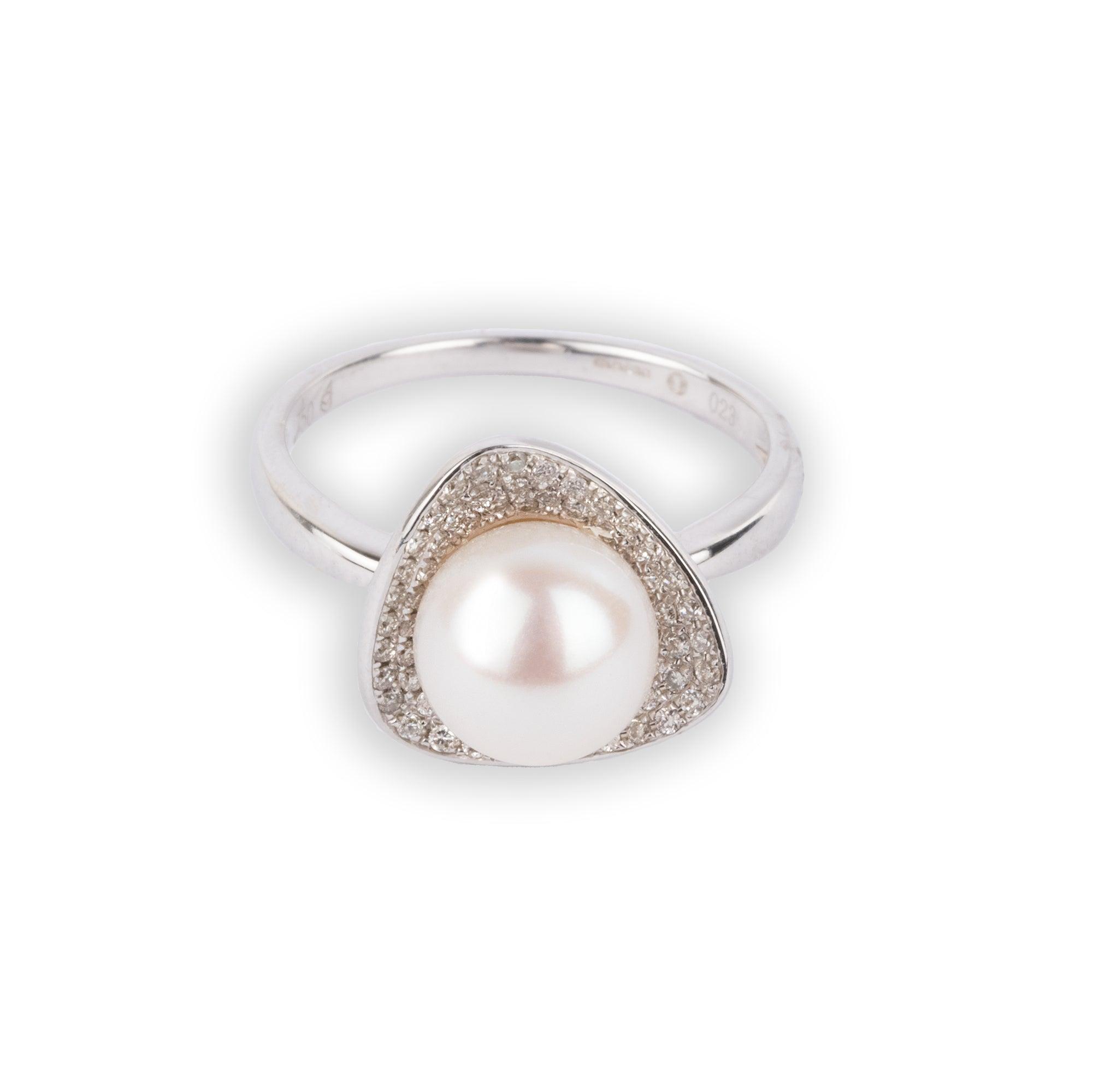18ct White Gold Diamond & Cultured Pearl Dress Ring AR361798