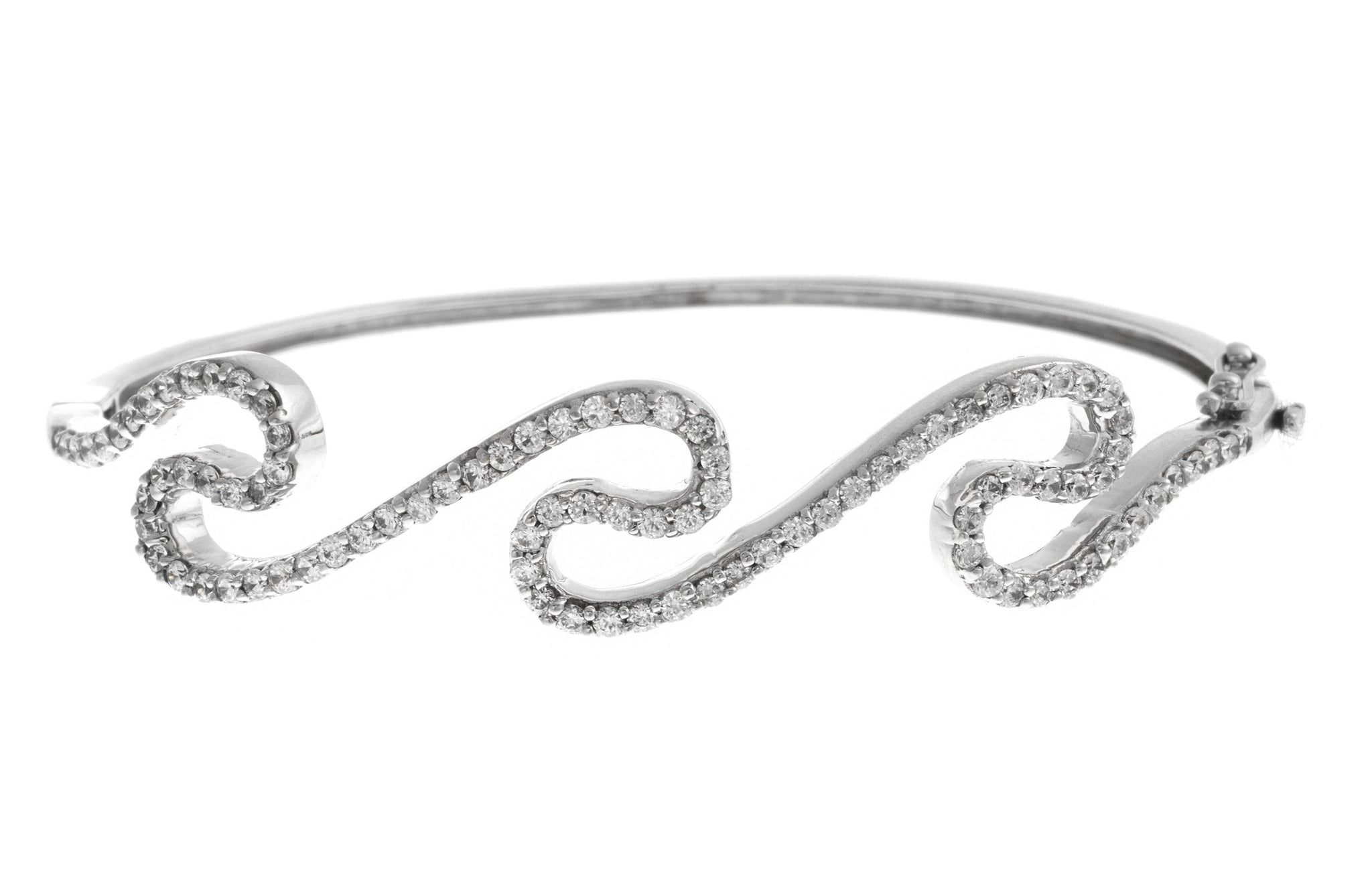 18ct White Gold Bangle with Cubic Zirconia Stones (16.7g) (B-1457)