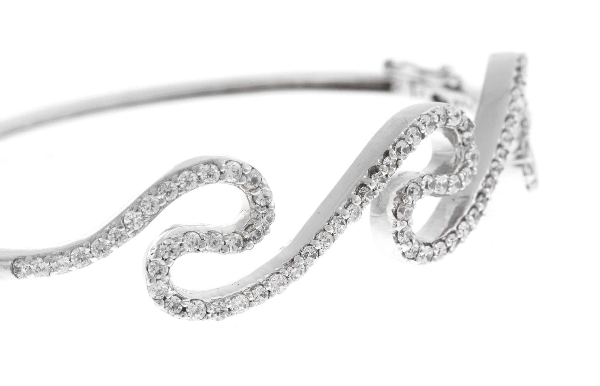 18ct White Gold Bangle with Cubic Zirconia Stones (16.7g) (B-1457) - Minar Jewellers