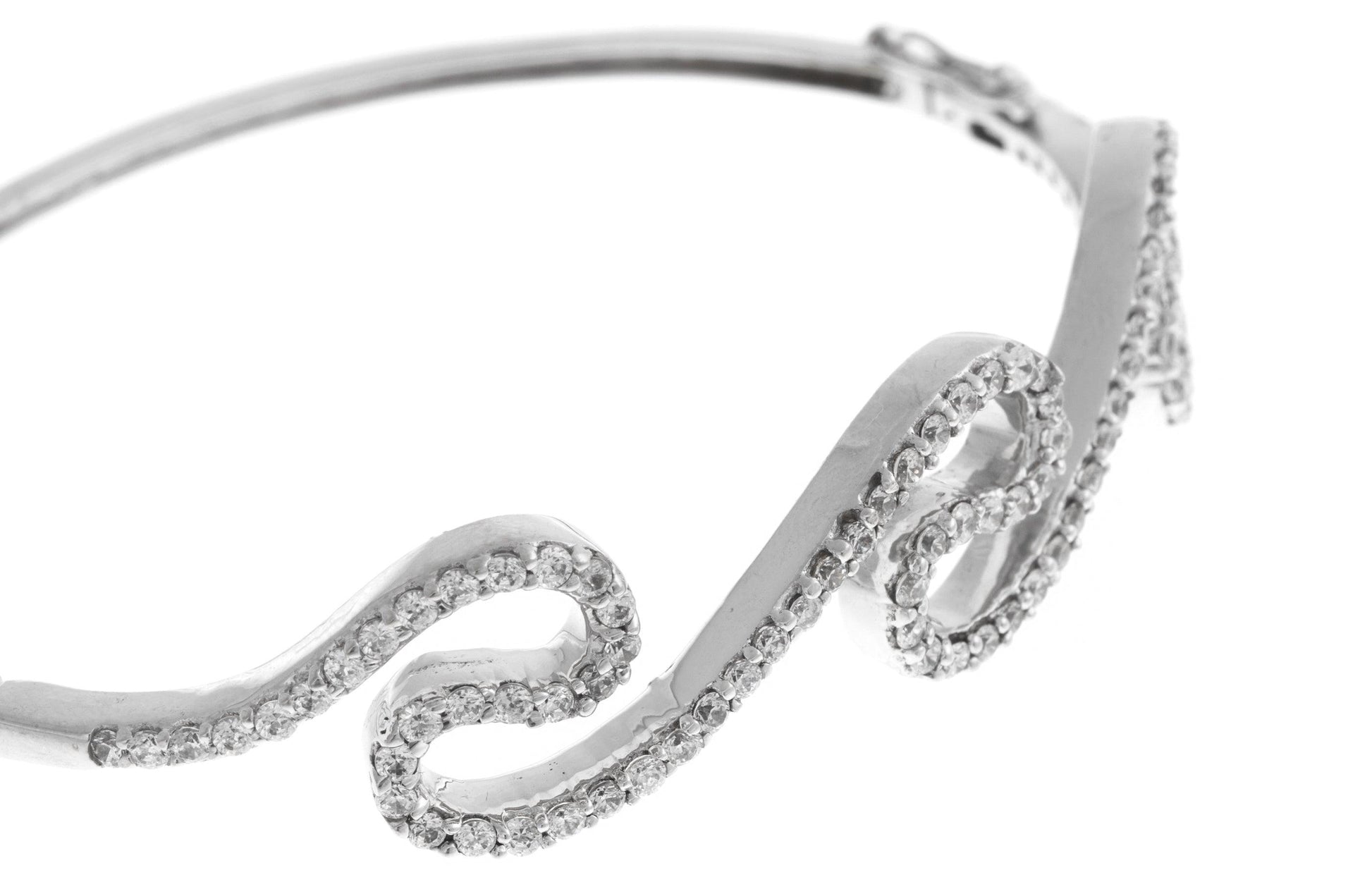 18ct White Gold Bangle with Cubic Zirconia Stones (16.7g) (B-1457) - Minar Jewellers