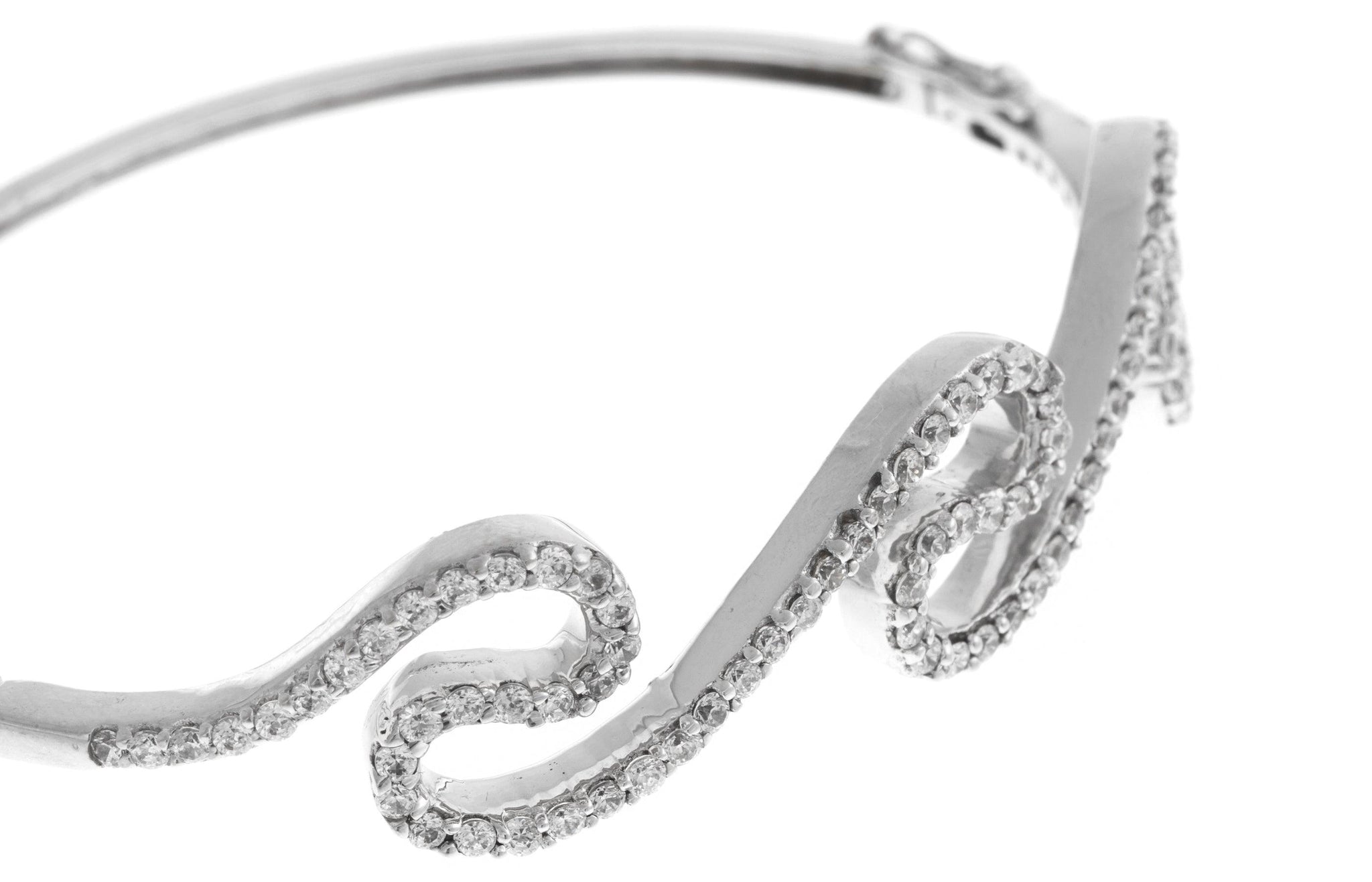 18ct White Gold Bangle with Cubic Zirconia Stones (16.7g) (B-1457)