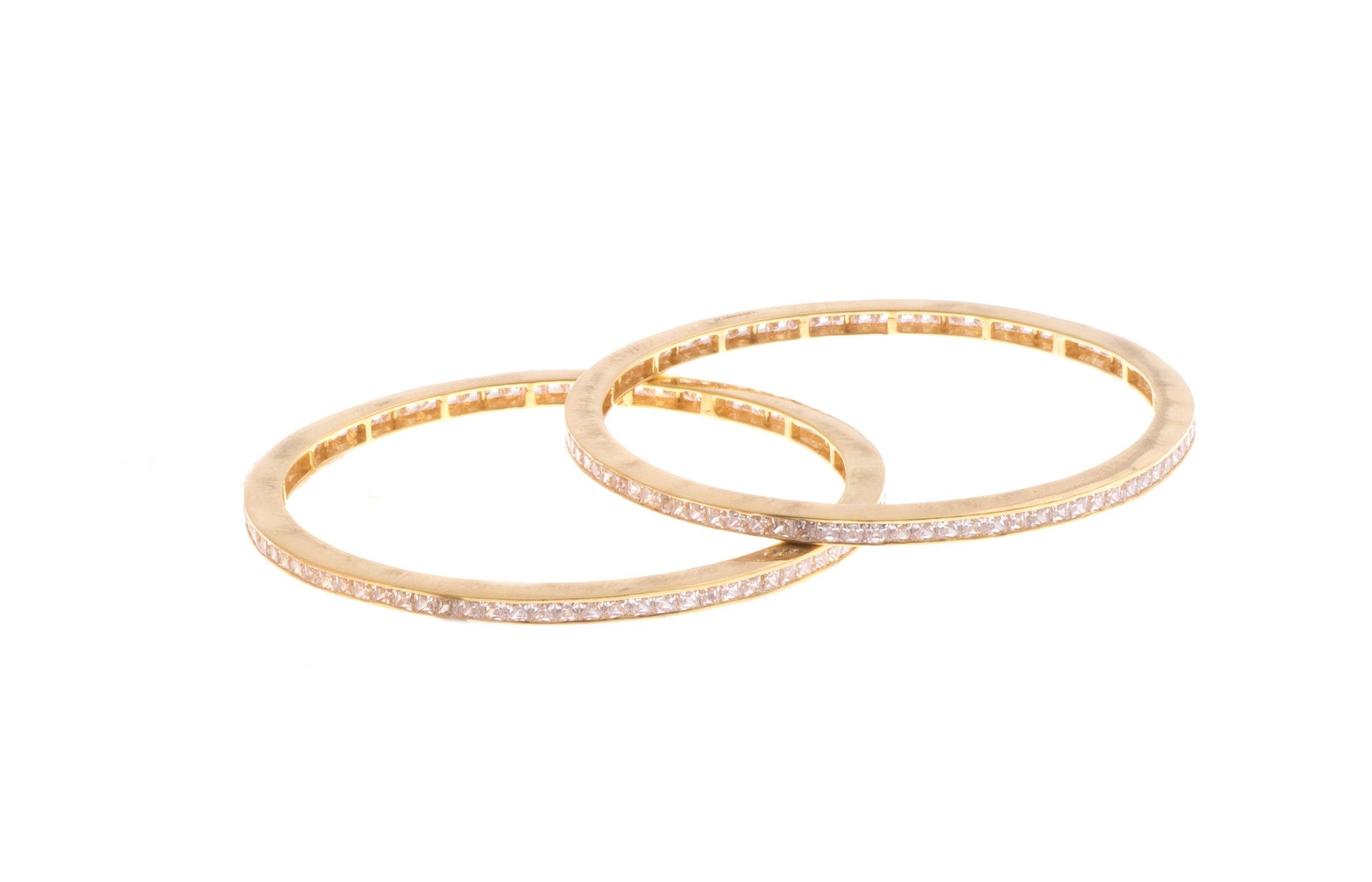 Stone Set 22ct Gold and Cubic Zirconia Bangles (B-1555) - Pair