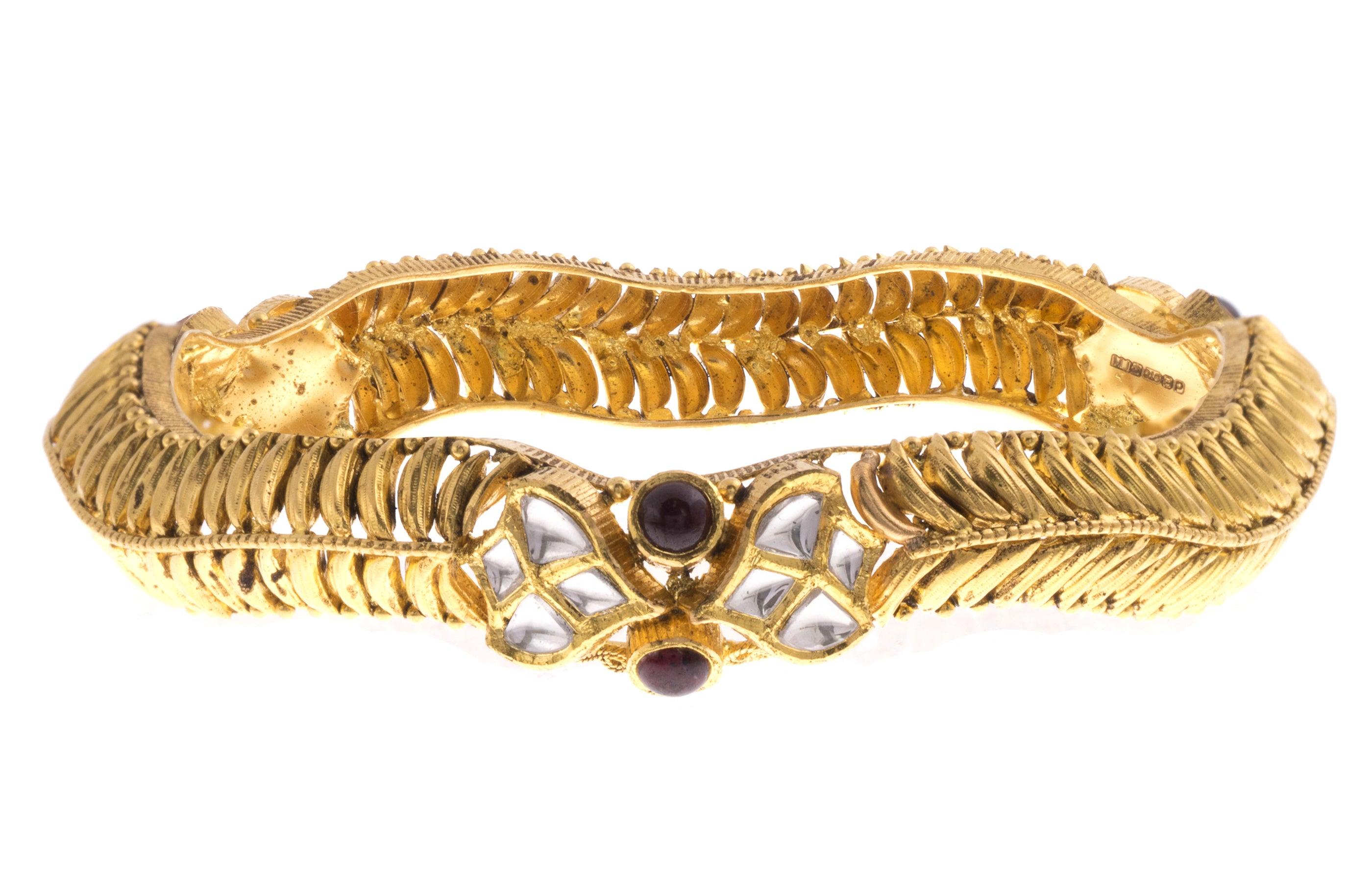 22ct Yellow Gold Antiquated Look Bangle with Synthetic Stones B-1582 - Minar Jewellers
