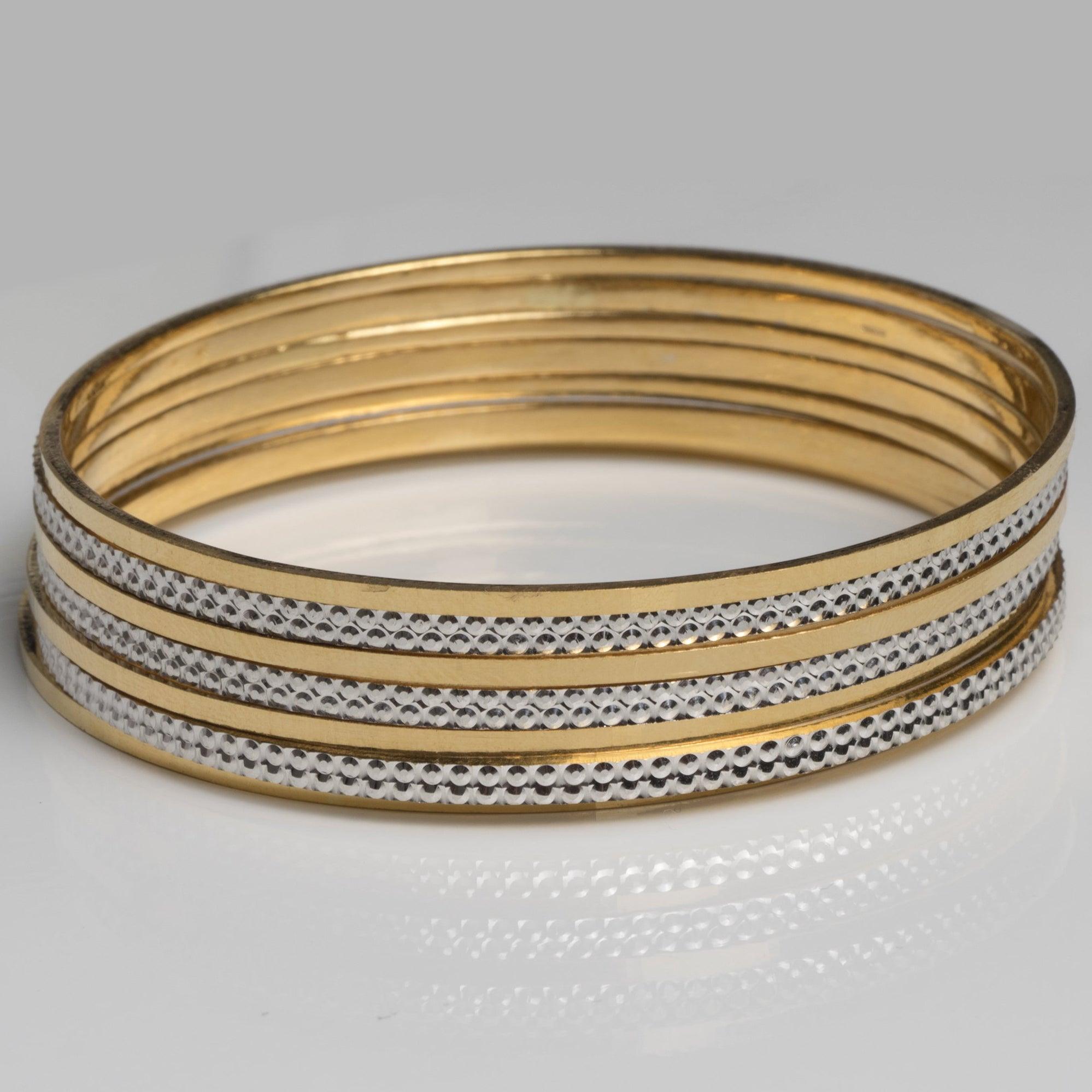 22ct Gold Diamond Cut and Rhodium Design Bangles (59.5g) B-7415 - Minar Jewellers