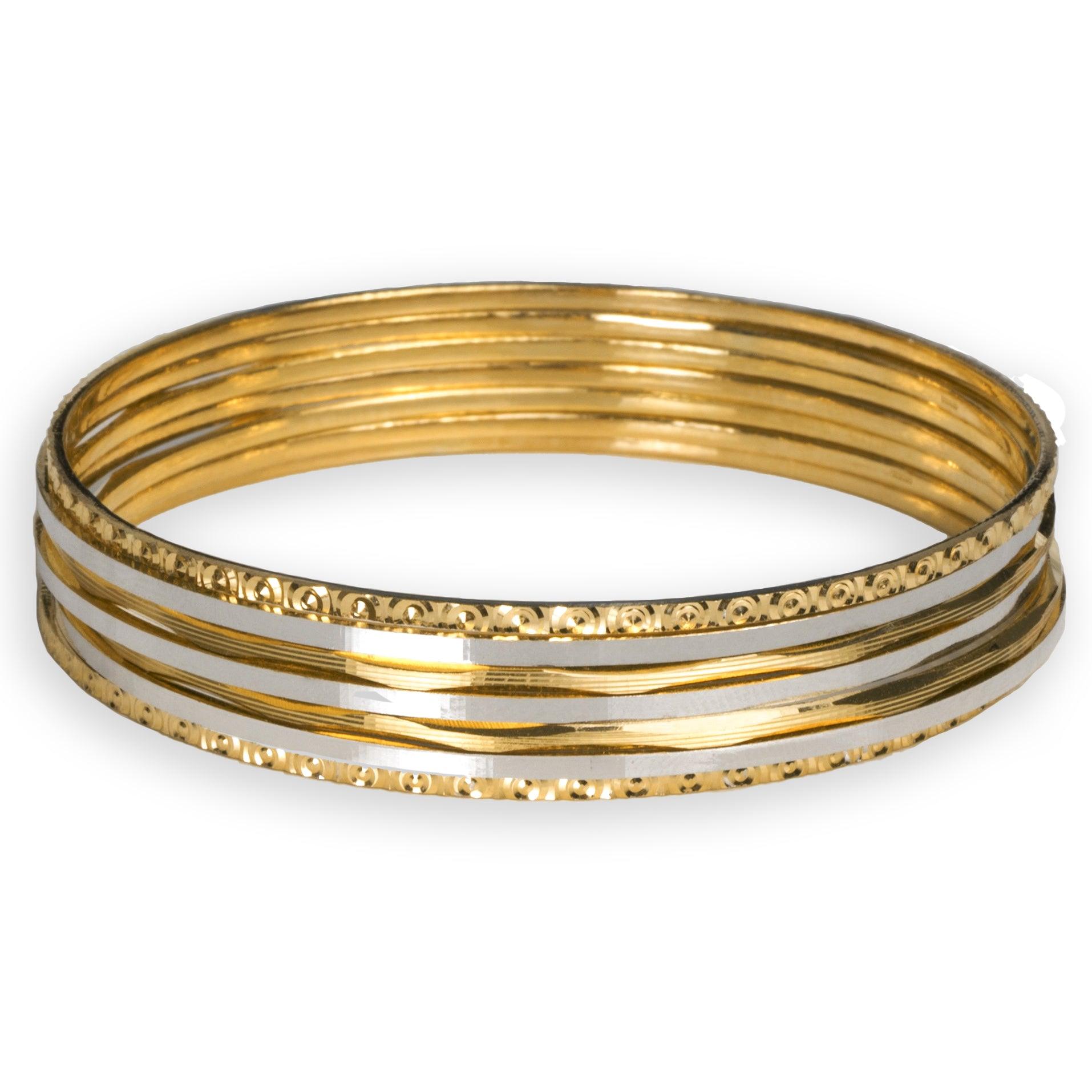 22ct Gold Diamond Cut with Rhodium Design Bangles (46.1g) B-7416 - Minar Jewellers