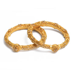 Pair of 22ct Gold Antiquated Look Openable Bangles with Polki Style Stones (71g) B-8277 - Minar Jewellers