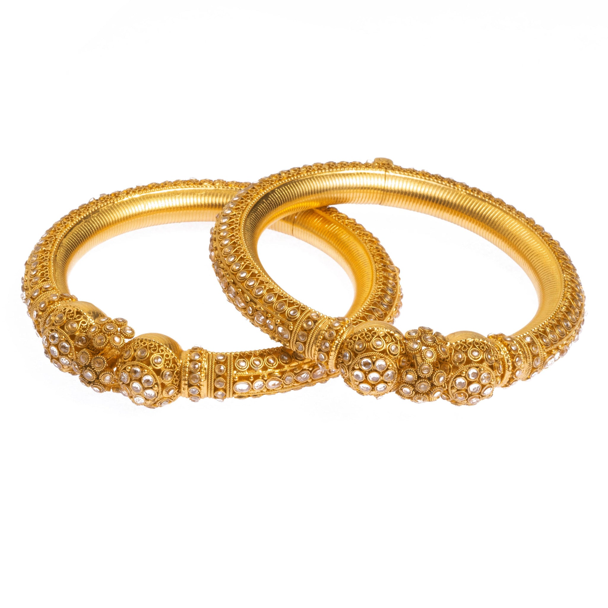 Pair of 22ct Gold Antiquated Look Openable Comfort Fit Bangles with Polki Style Stones B-8287