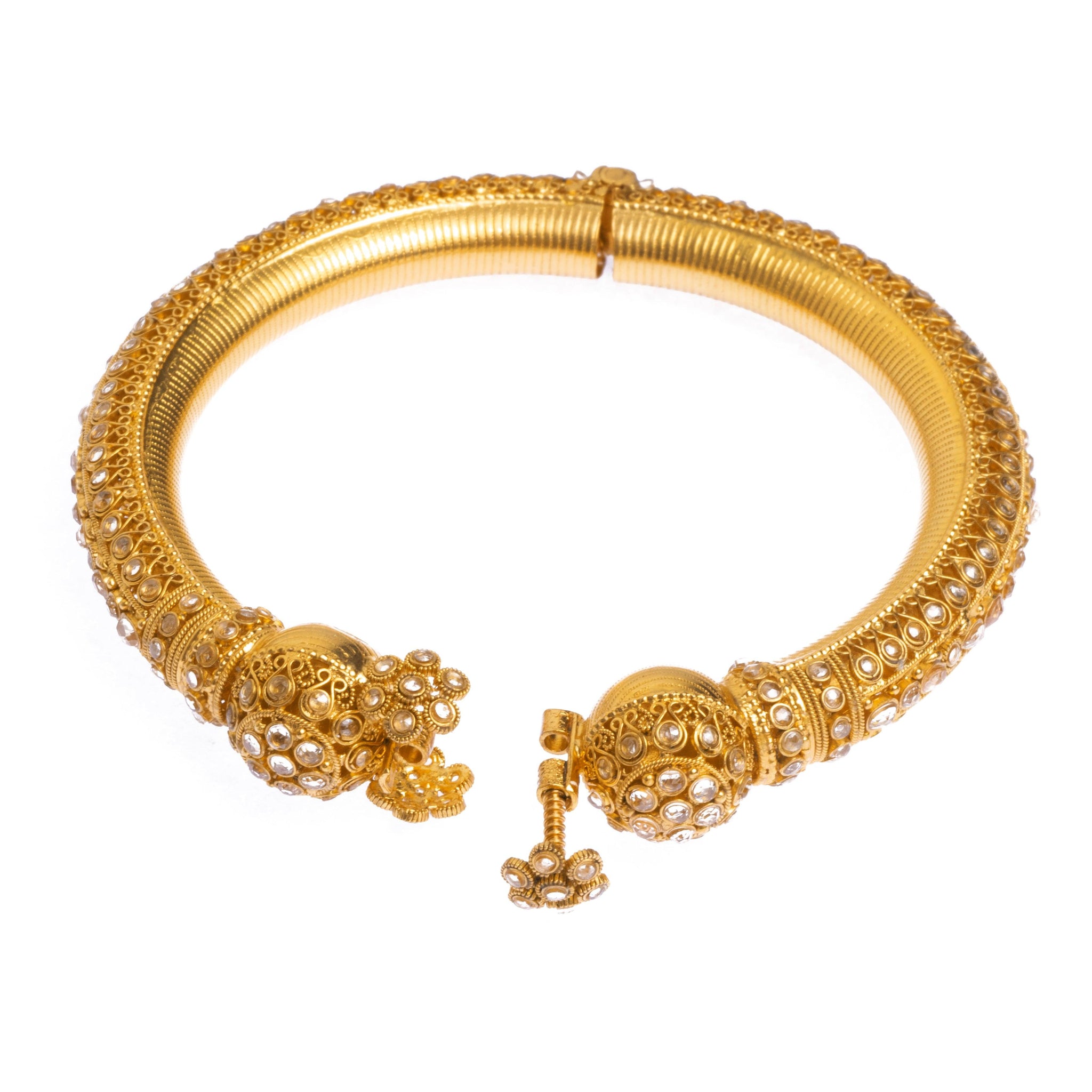 Pair of 22ct Gold Antiquated Look Openable Comfort Fit Bangles with Polki Style Stones B-8287