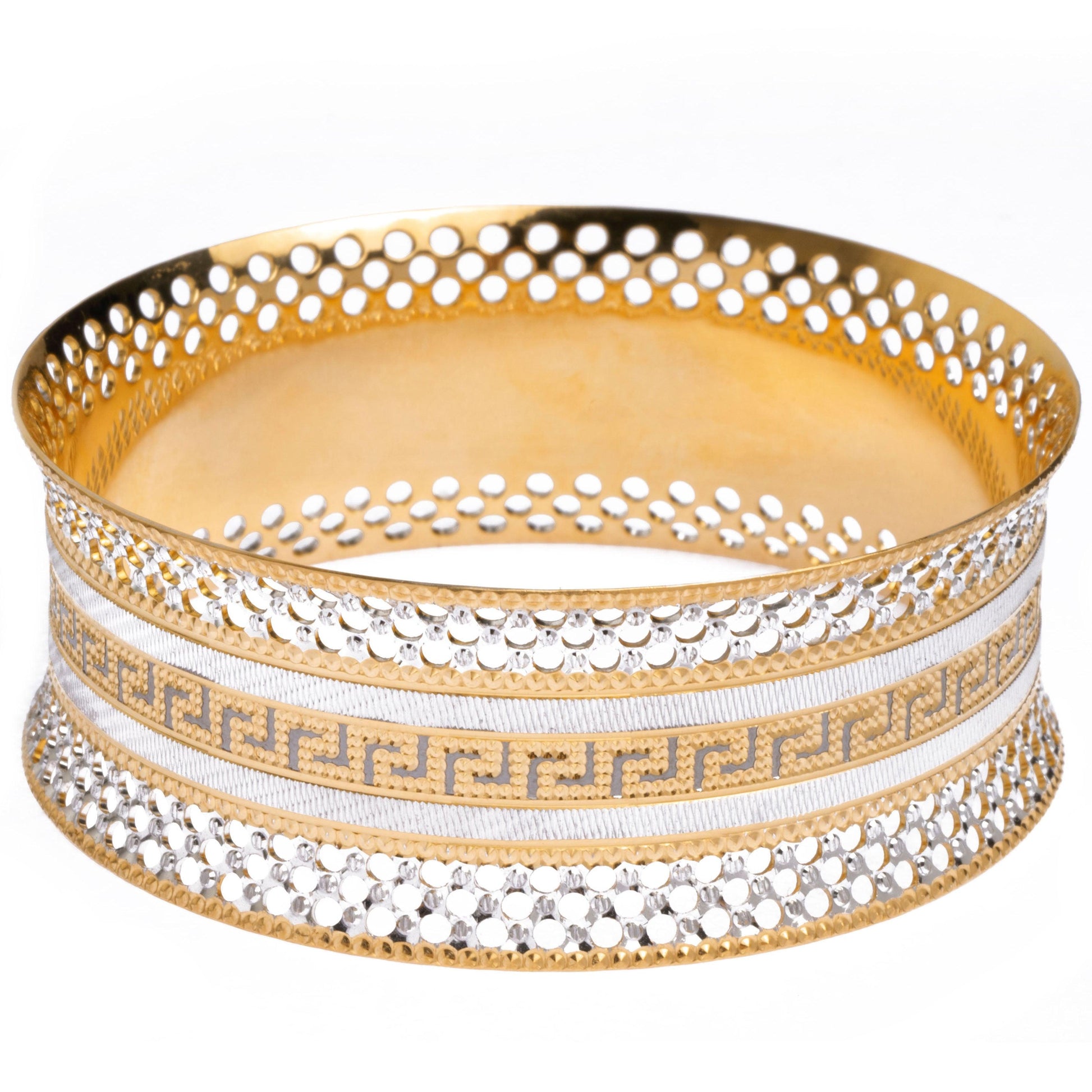 22ct Gold Cuff Bangle with Rhodium and Diamond Cut Design (57.9g) B-8319 - Minar Jewellers