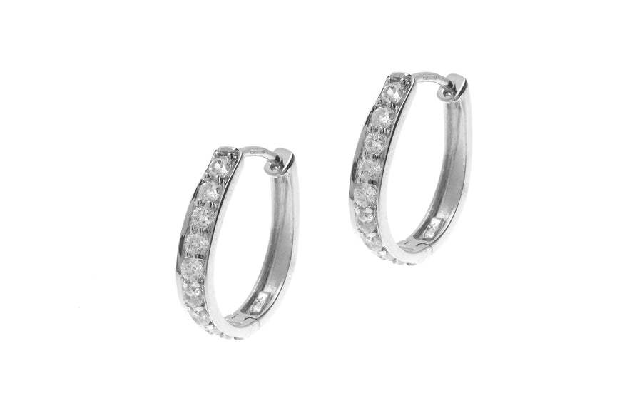 18ct White Gold Hoop Earrings set with Cubic Zirconia stones (3.48g) (BET8019)