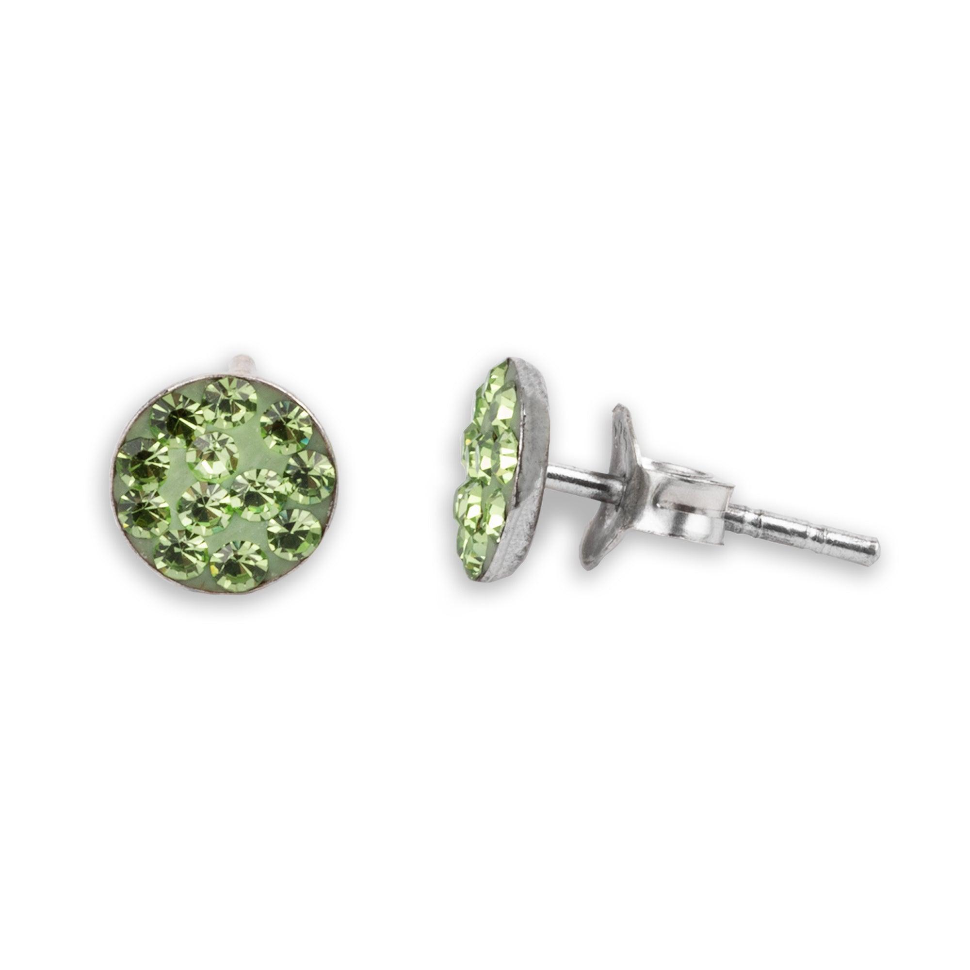 Sterling Silver Green Austrian Crystal Stud Earrings with Push Back BP9622