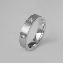 Brushed Sterling Silver Gents Wedding Band with Cubic Zirconia Stones BS0051 - Minar Jewellers