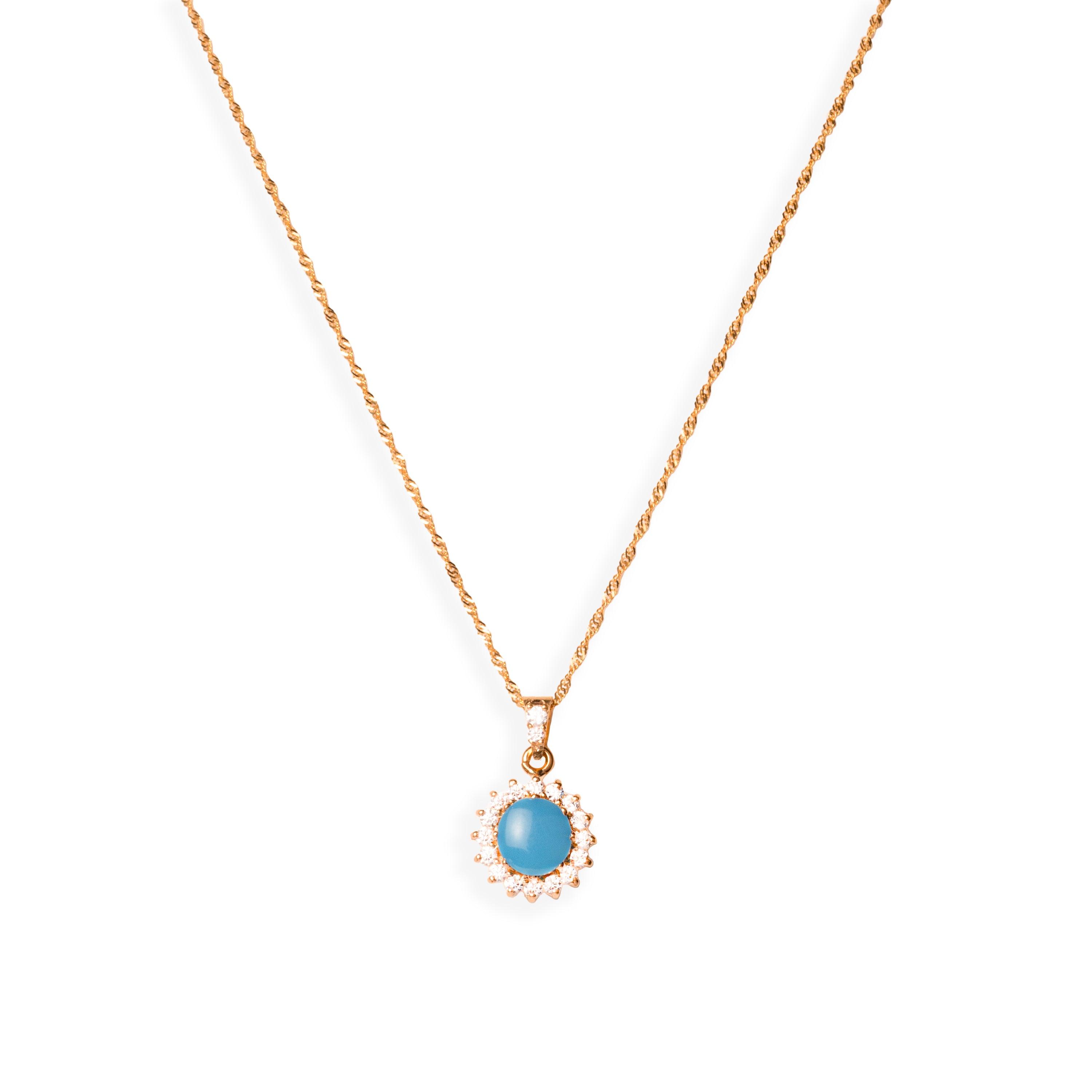22ct Gold Cubic Zirconia and Turquoise Chain, Pendant and Earrings Set (8.6g) C-2821-16 P-7302 E-7302 - Minar Jewellers