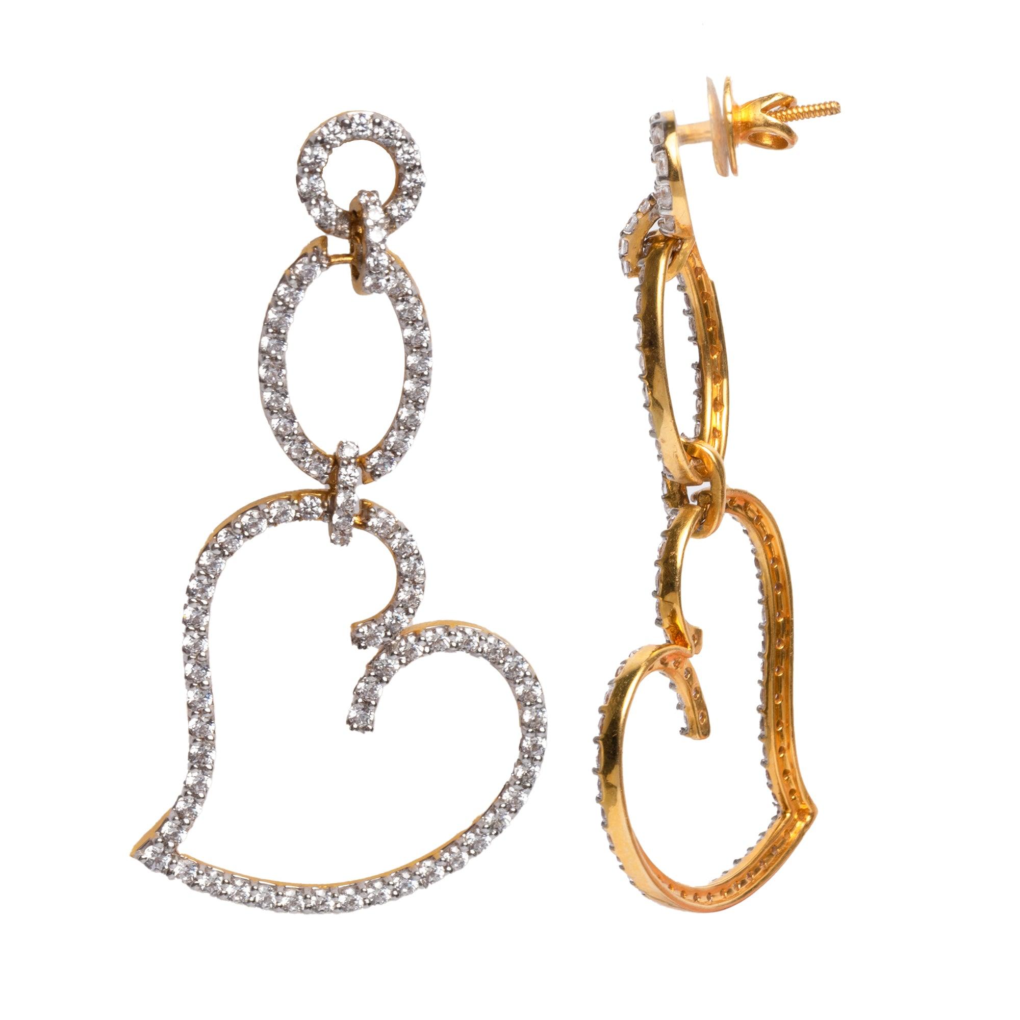 22ct Gold 'Heart' Earrings with Cubic Zirconia stones (12.87g) E-3053 - Minar Jewellers