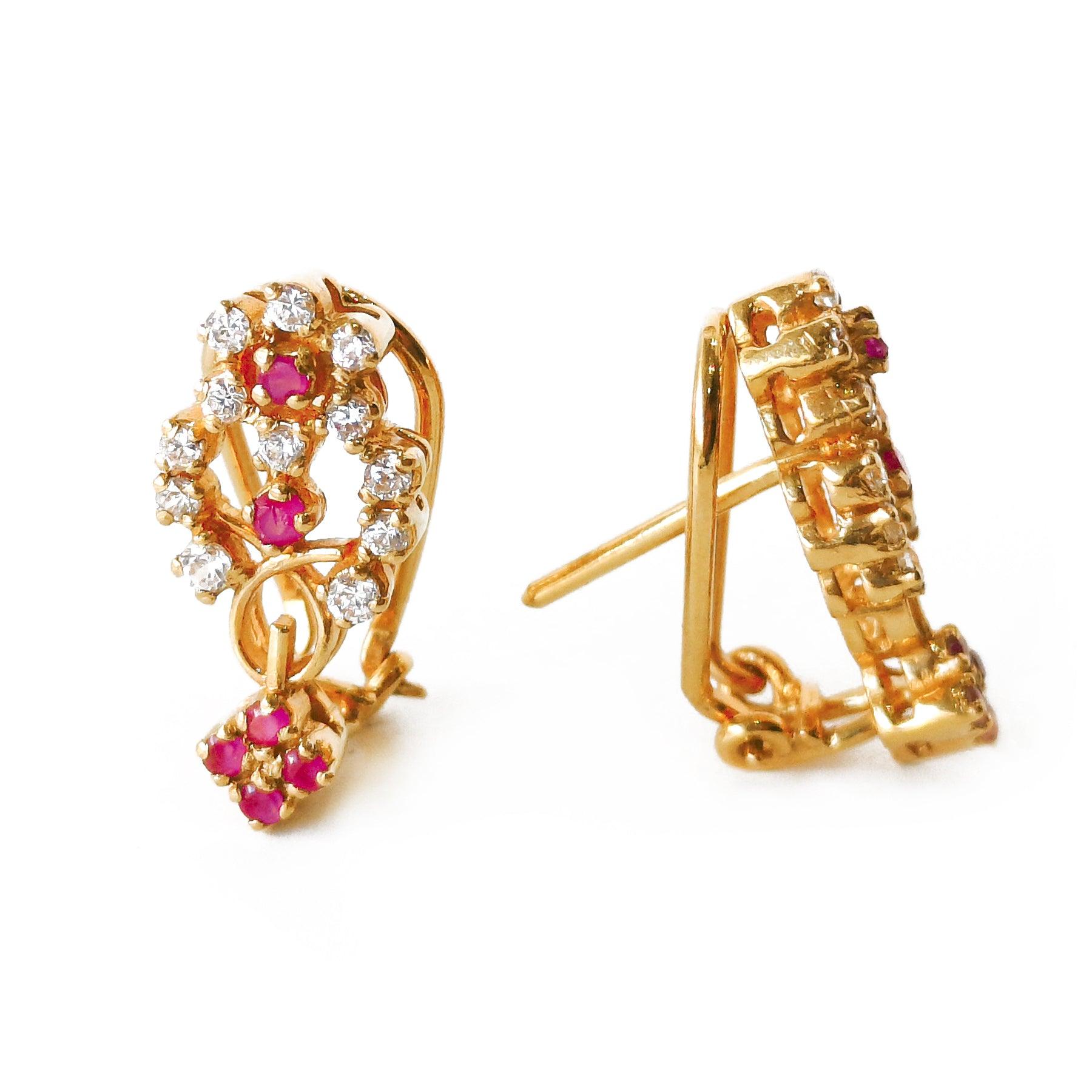 22ct Gold Stud Earrings set with Cubic Zirconias and Coloured Stones (8.6g) E-3375 - Minar Jewellers