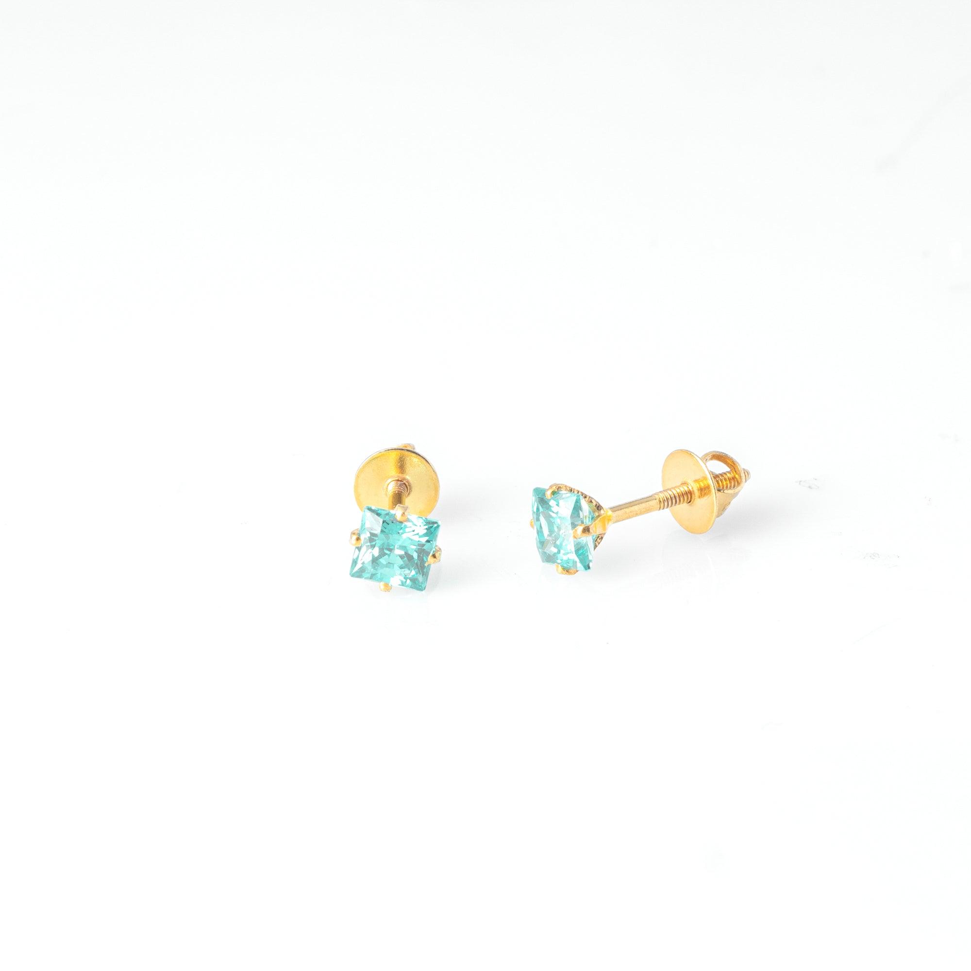18ct Yellow Gold (with 22ct Gold Plating) Ear Studs set with Princess Cut Colour Cubic Zirconias