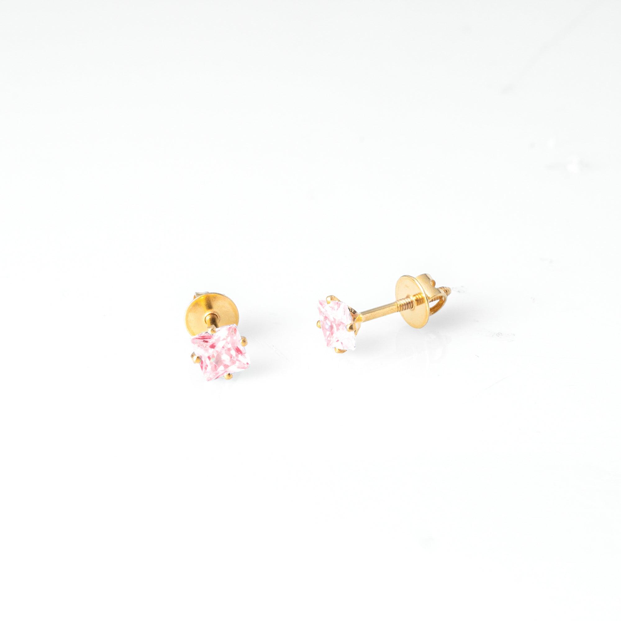18ct Yellow Gold (with 22ct Gold Plating) Ear Studs set with Princess Cut Colour Cubic Zirconias