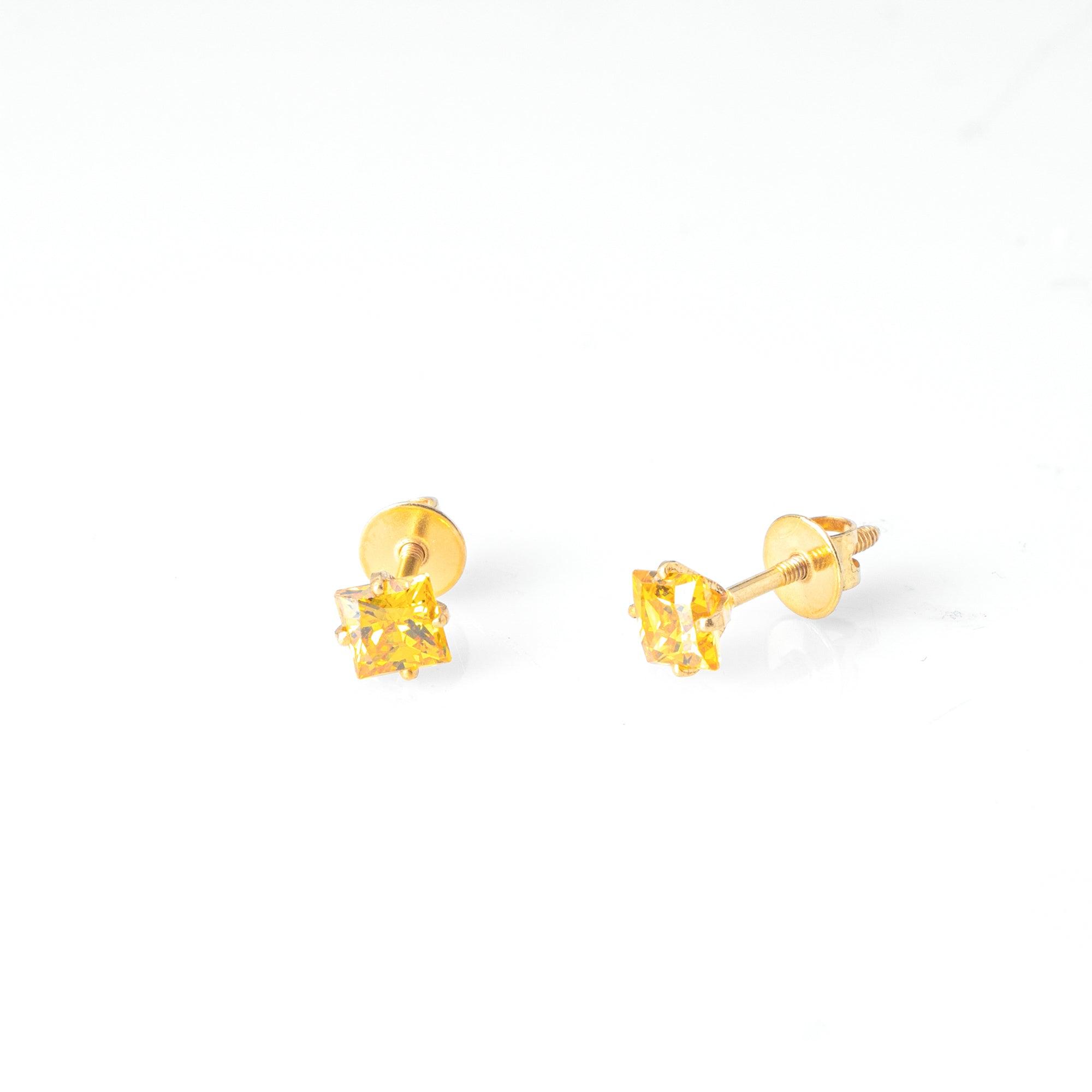 18ct Yellow Gold (with 22ct Gold Plating) Ear Studs set with Princess Cut Colour Cubic Zirconias - Minar Jewellers