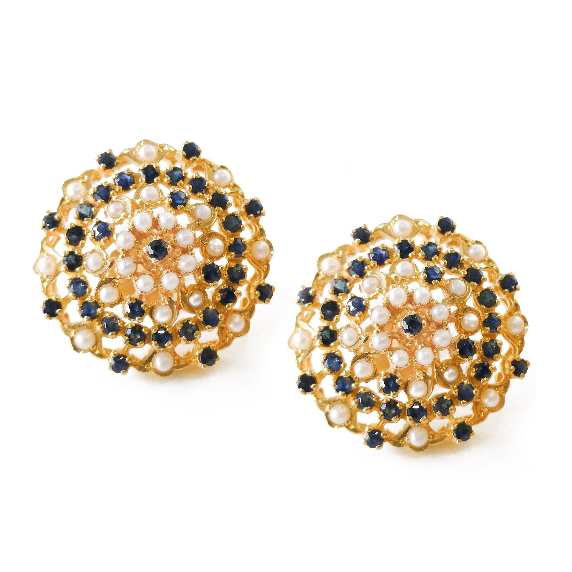 22ct Gold Stud Earrings set with Black Stones and Synthetic Pearls (17g) E-4172 - Minar Jewellers