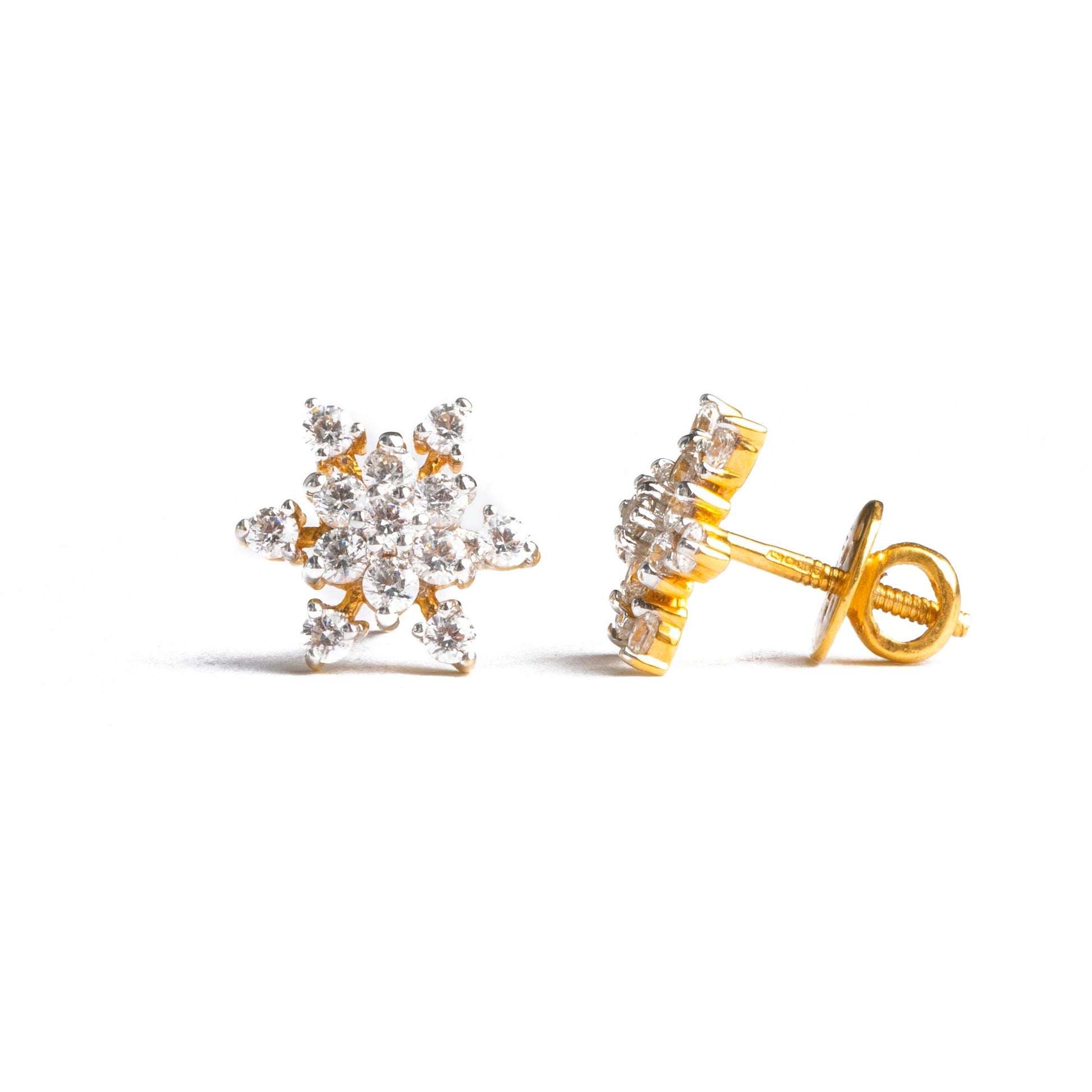 22ct Gold Stud Earrings set with Swarovski Zirconias in a flower design (3.63g) ET10167 - Minar Jewellers