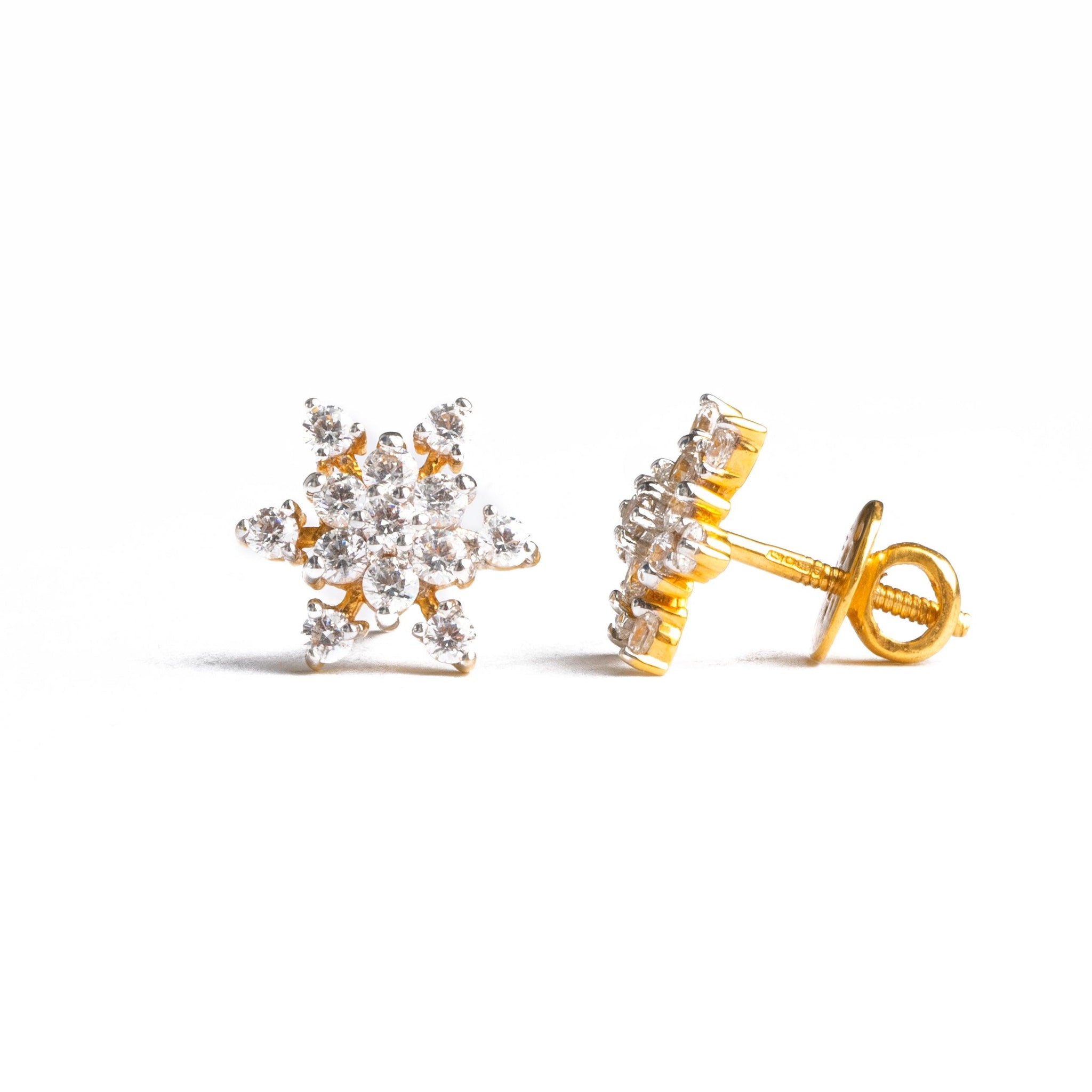 22ct Gold Stud Earrings set with Swarovski Zirconias in a flower design (3.63g) ET10167