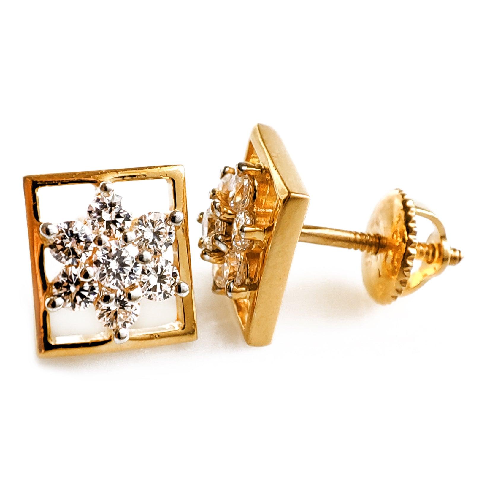22ct Gold Stud Earrings set with Swarovski Zirconias in a flower design ET7306