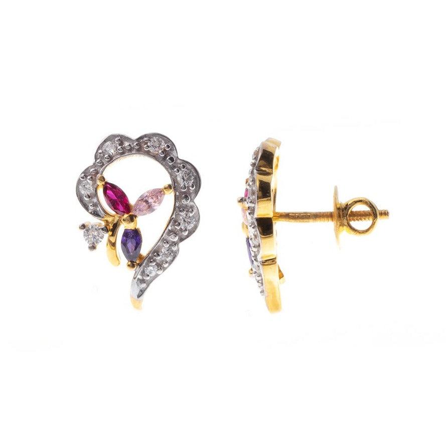22ct Gold Stud Earrings set with Swarovski Zirconias and Multi-Coloured Stones (5.51g) ET7419 - Minar Jewellers