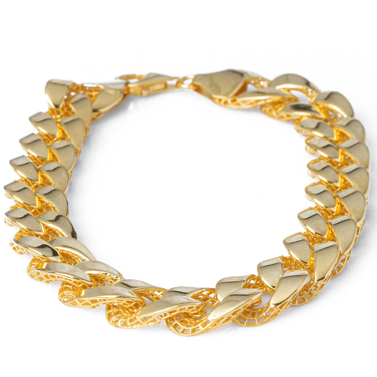 22ct Gold Curb Link Gents Bracelet with Mirror Finish and Mesh Support Backing fitted with a Lobster Clasp GBR-8042