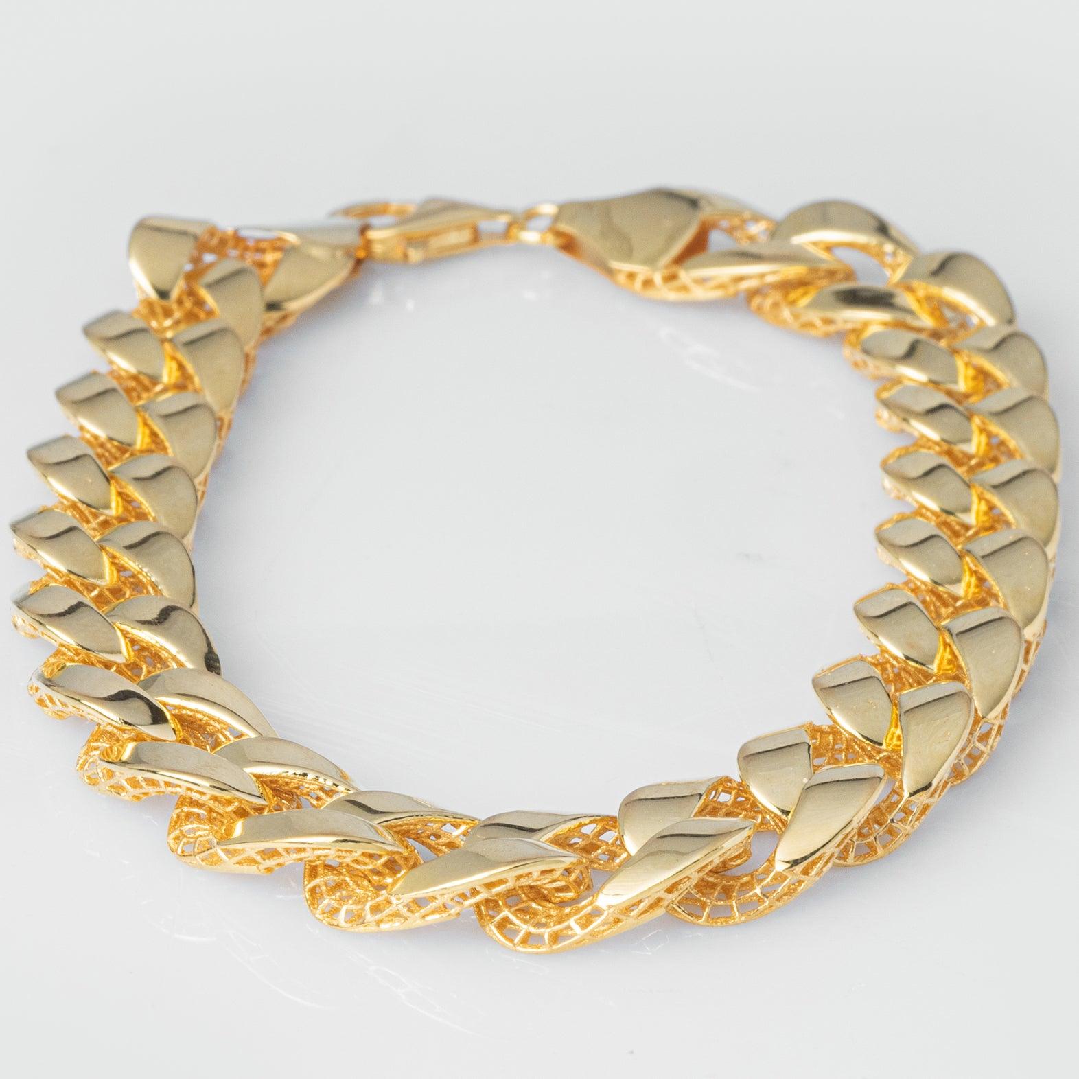22ct Gold Curb Link Gents Bracelet with Mirror Finish and Mesh Support Backing fitted with a Lobster Clasp GBR-8042 - Minar Jewellers