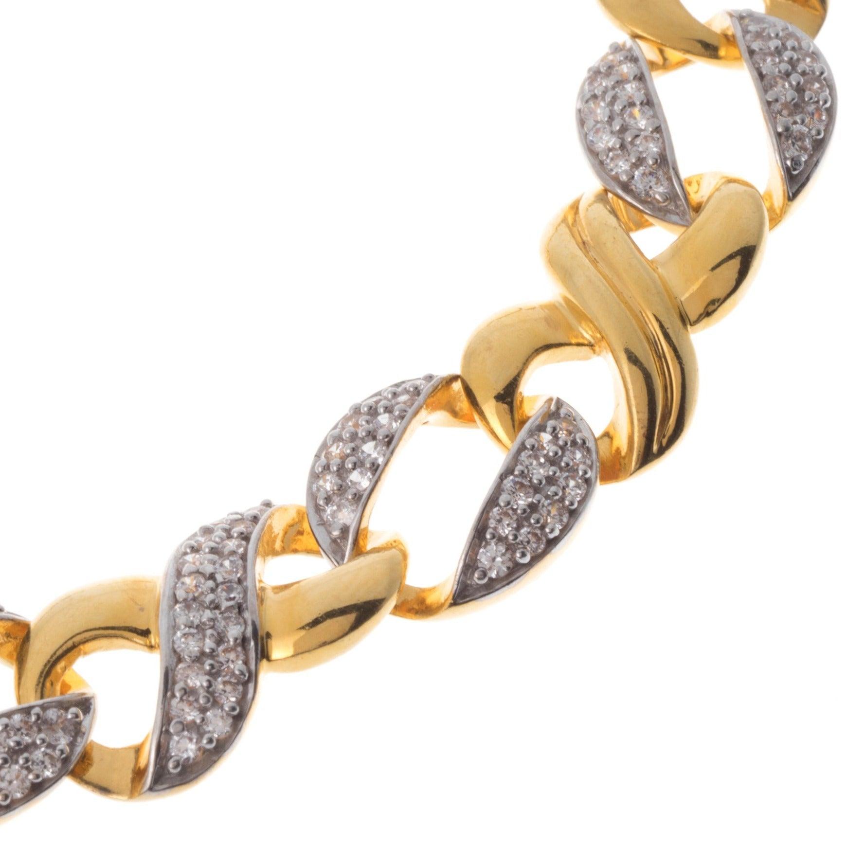 22ct Gold Curb Link Gents Bracelet with Cubic Zirconia Stones (39.96g) GBR9010 - Minar Jewellers