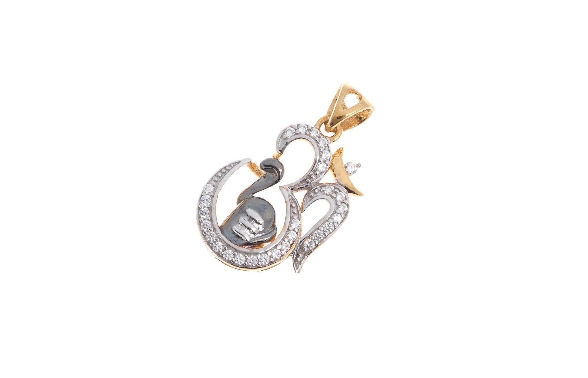 22ct Yellow Gold Cubic Zirconia Om Pendant with Shiv Ling (G5828), Minar Jewellers - 1