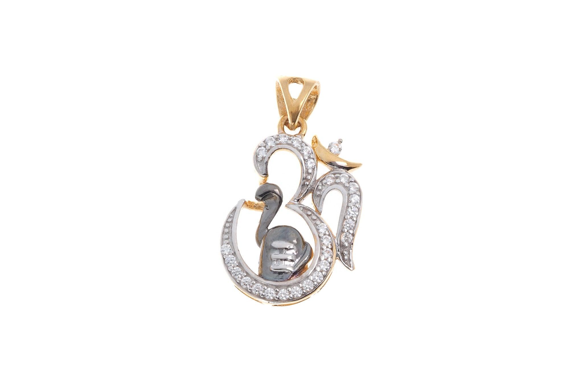 22ct Yellow Gold Cubic Zirconia Om Pendant with Shiv Ling (G5828), Minar Jewellers - 2