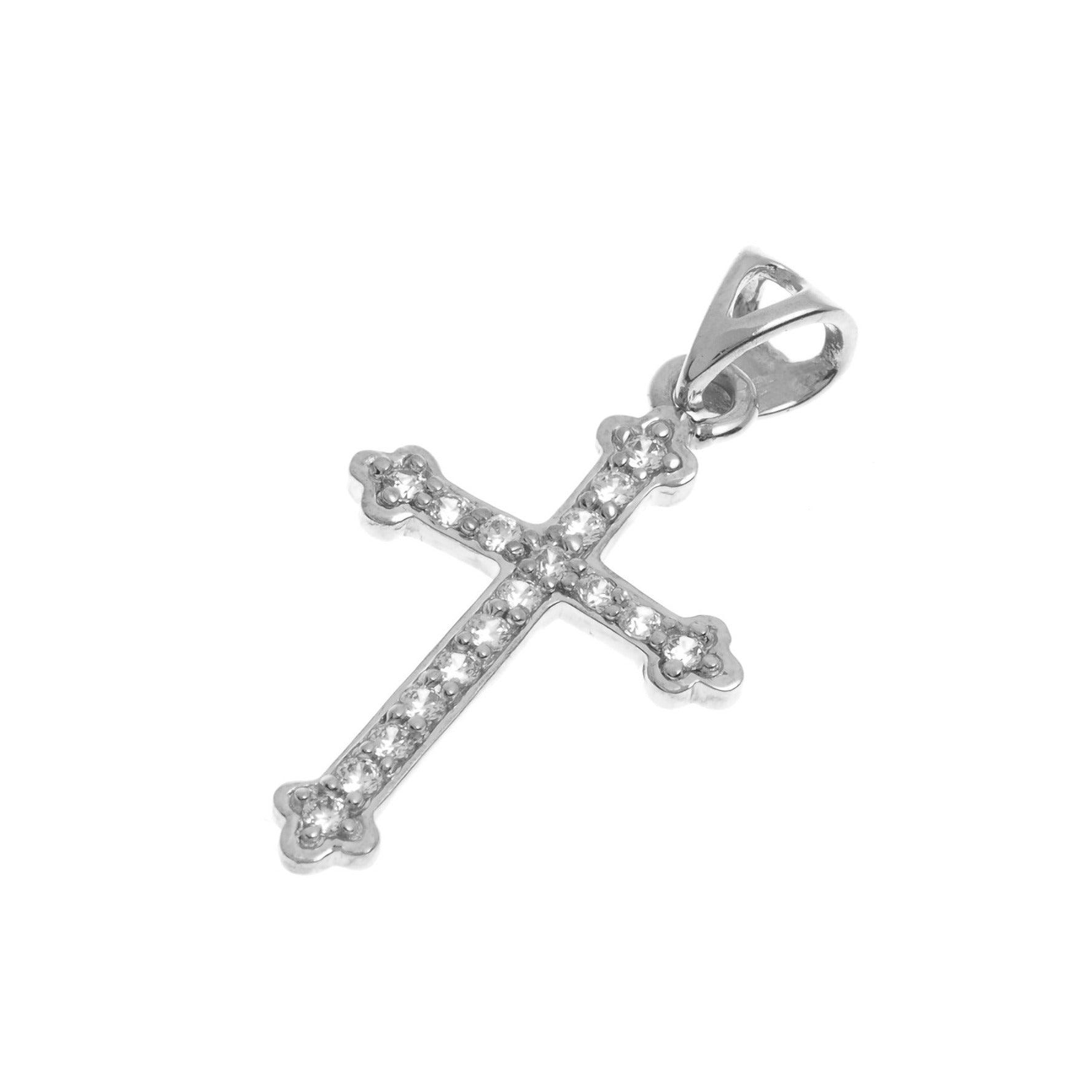 18ct White Gold Cross Pendant set with Swarovski Zirconias GP7113 - Minar Jewellers