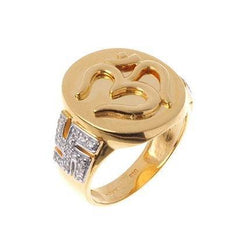 18ct Gold / 22ct Gold Cubic Zirconia Gents Ring with Om and Saathiya Symbols GR15126 - Minar Jewellers
