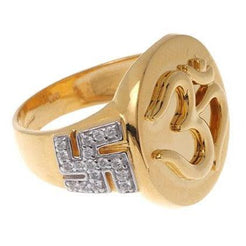 18ct Gold / 22ct Gold Cubic Zirconia Gents Ring with Om and Saathiya Symbols GR15126 - Minar Jewellers