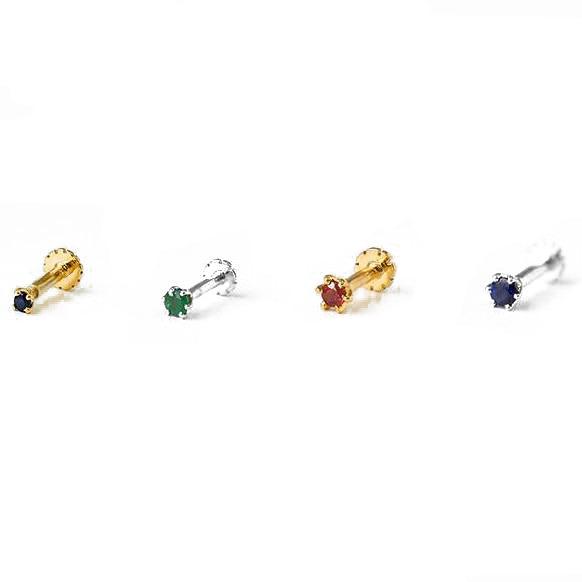 18ct Gold Emerald┋Ruby┋Sapphire Screw Back Nose Stud (0.02ct - 0.16ct)