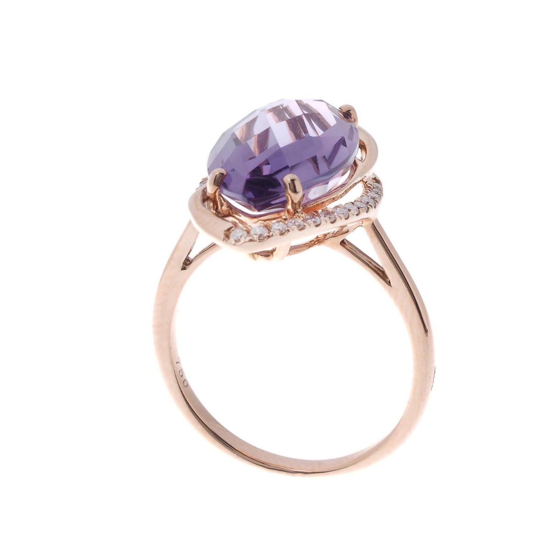 18ct Rose Gold Diamond and Amethyst Dress Ring HF05499R - Minar Jewellers