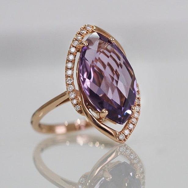 18ct Rose Gold Diamond and Amethyst Dress Ring HF05499R