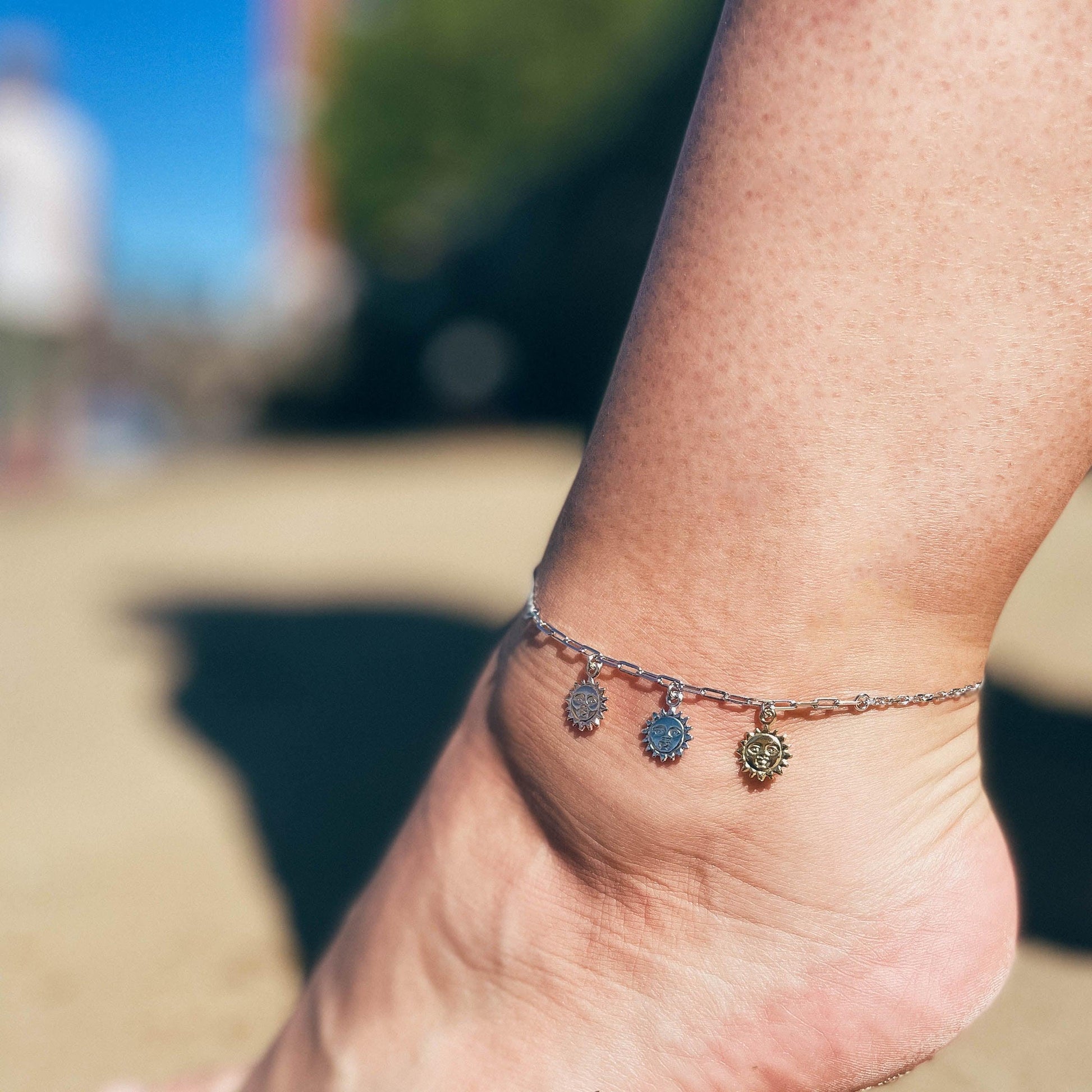 Sterling Silver Three Tone Moon Anklet SA010A - Minar Jewellers