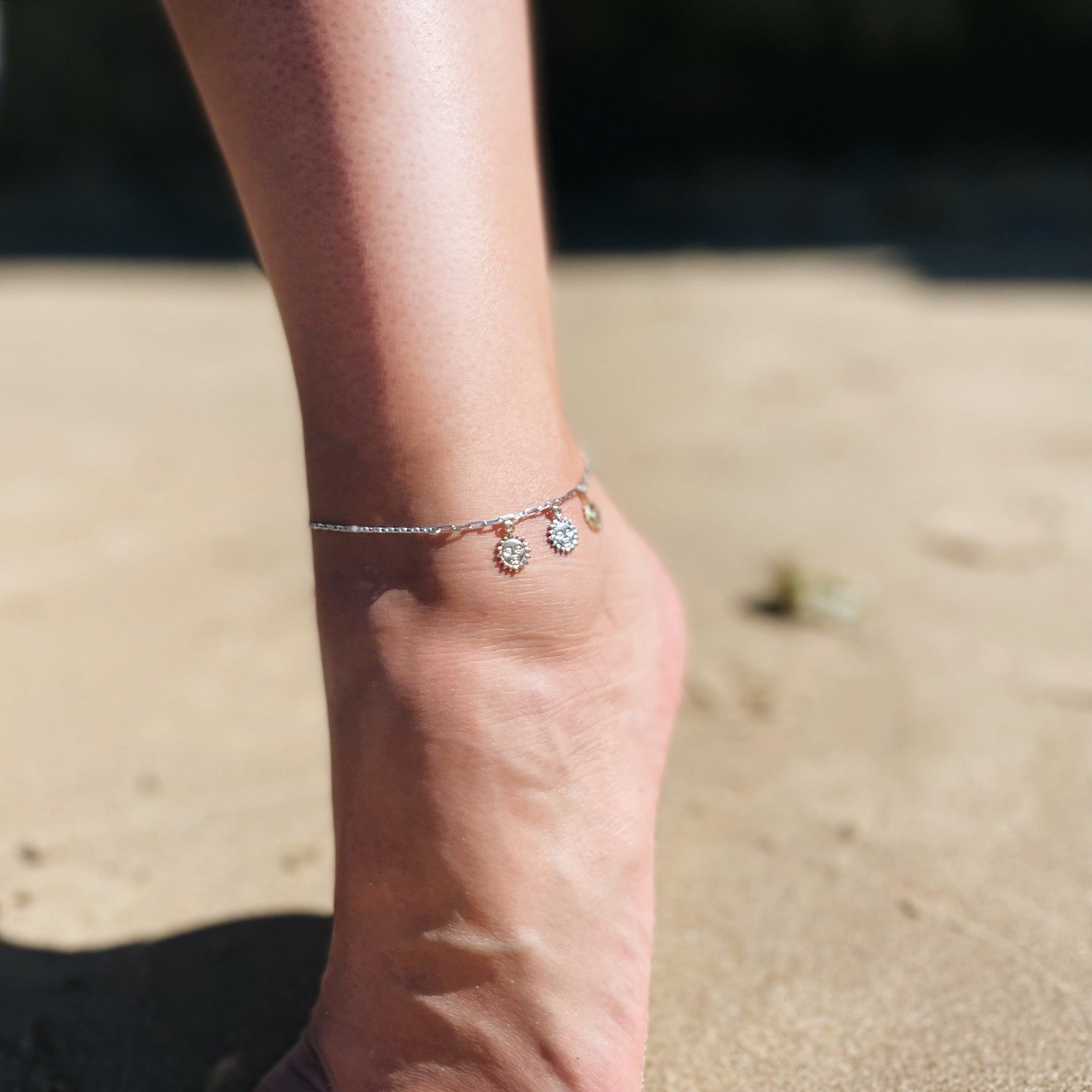 Sterling Silver Three Tone Moon Anklet SA010A - Minar Jewellers