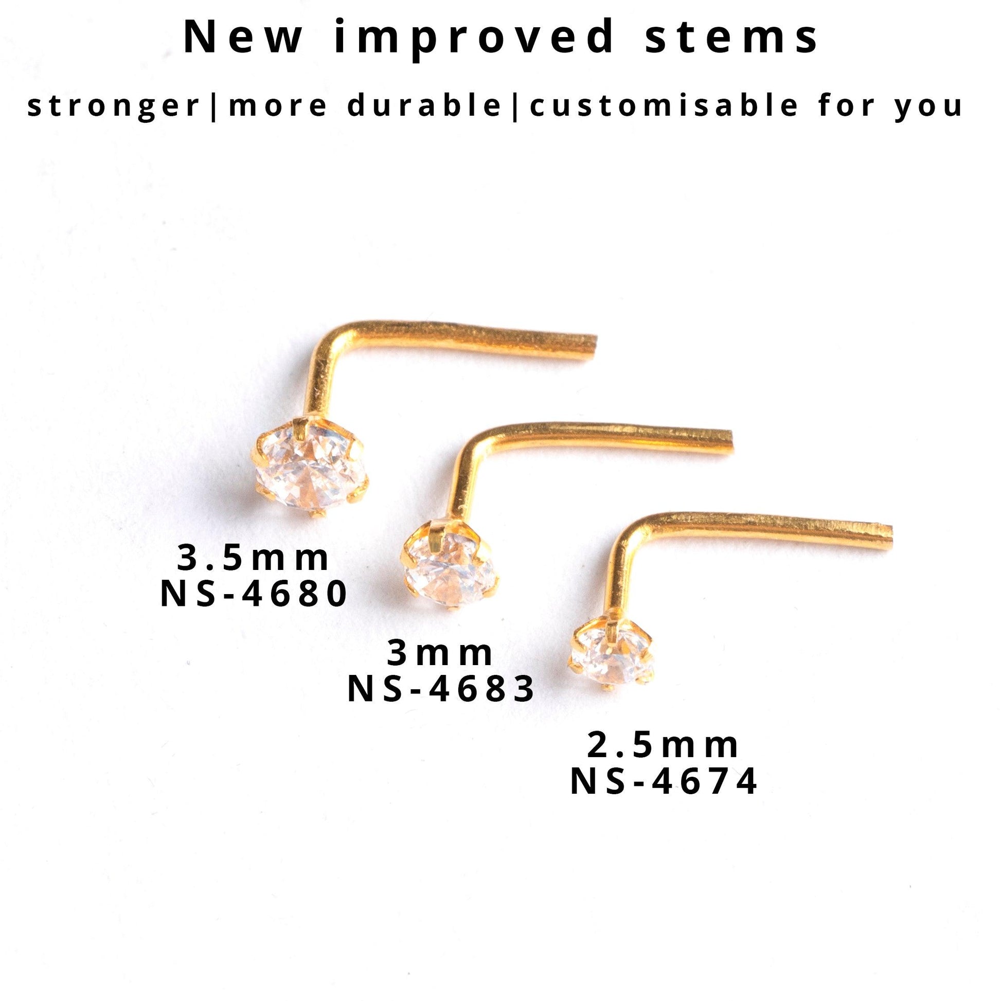 18ct Gold Nose Stud L-Shaped back with a Cubic Zirconia Stone (2mm - 4.5mm) - Minar Jewellers