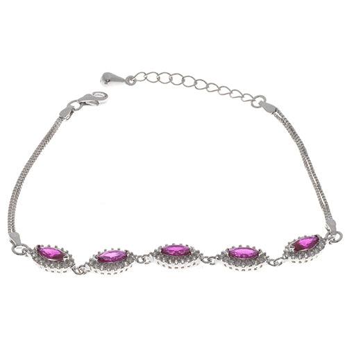 Rhodium Plated Sterling Silver Bracelet with Pink Stones SBR075A - Minar Jewellers