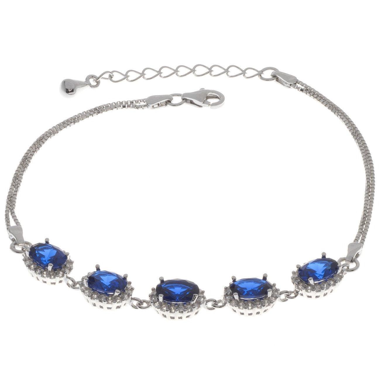 White Rhodium Plated Sterling Silver Bracelet with Synthetic Blue Sapphires, Minar Jewellers