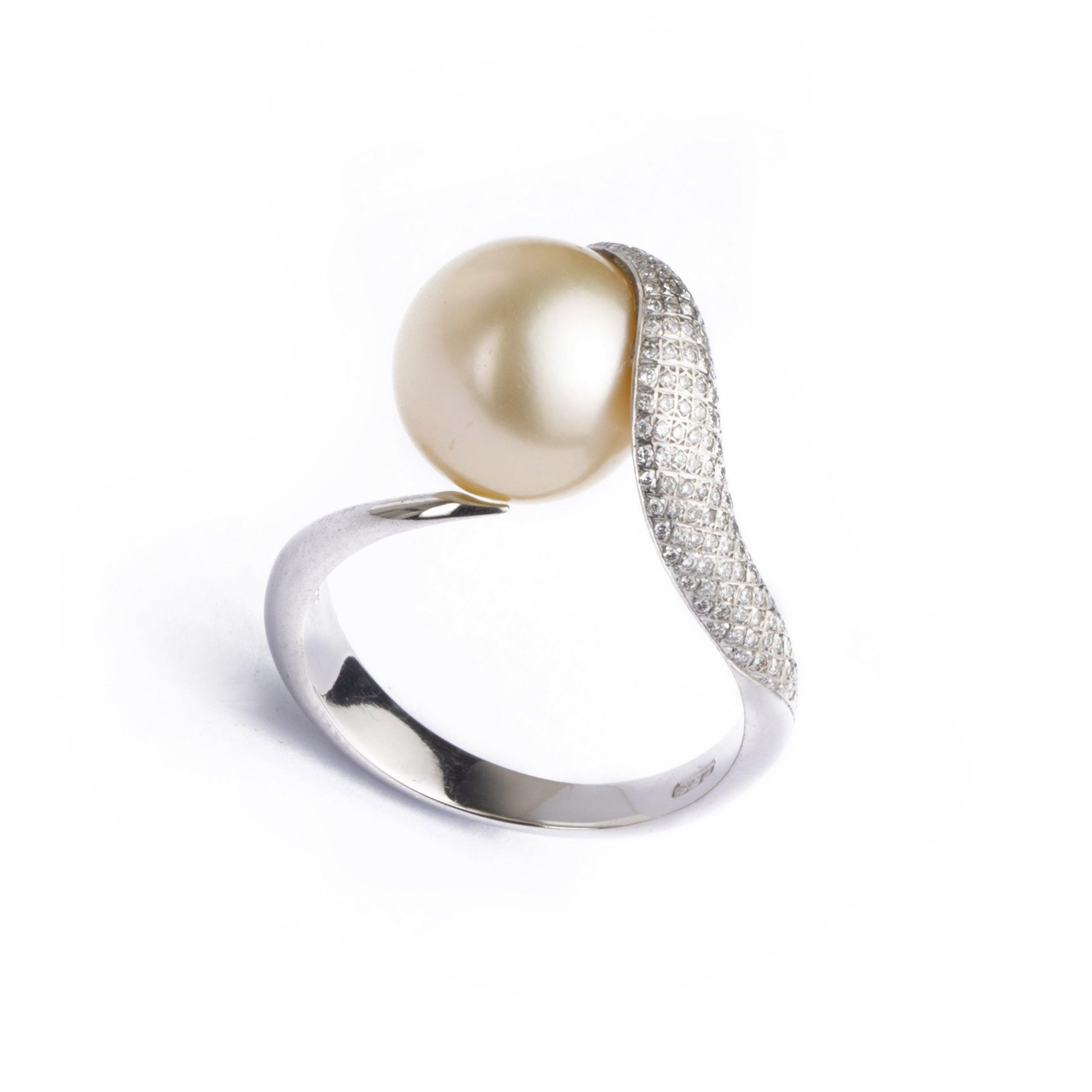 Platinum Diamond and Pearl Designer Ring LR-2191 PS - Minar Jewellers