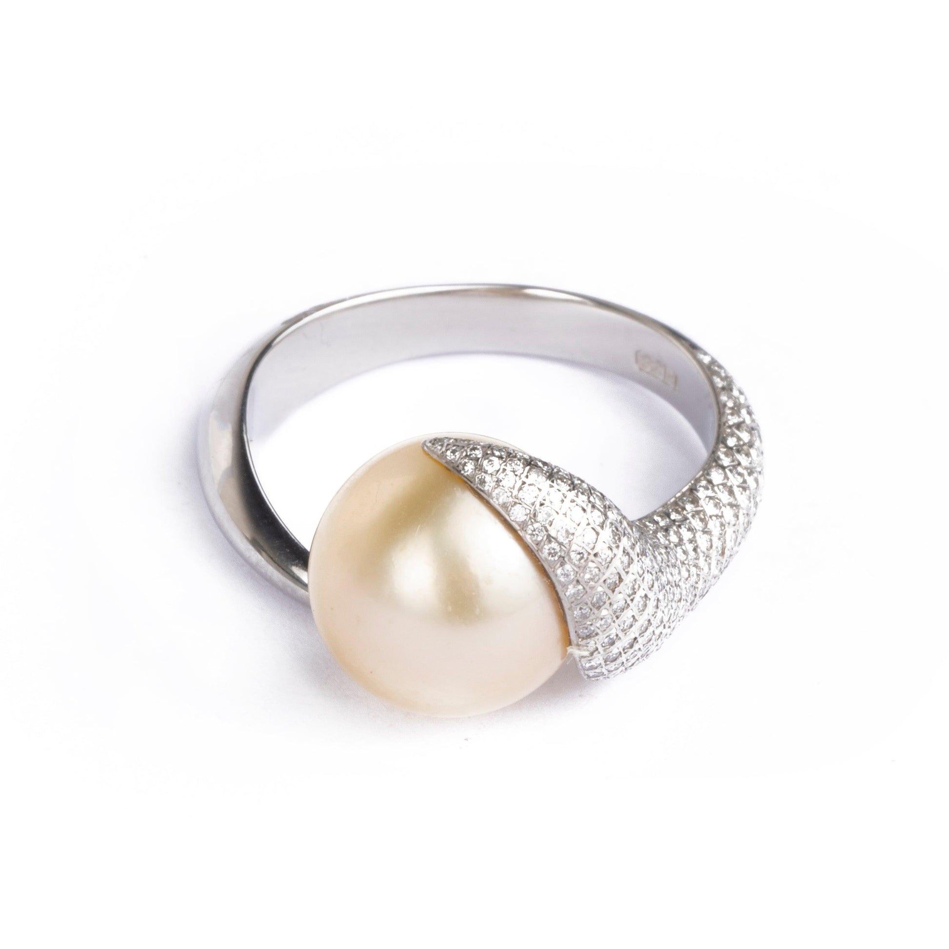 Platinum Diamond and Pearl Designer Ring LR-2191 PS - Minar Jewellers