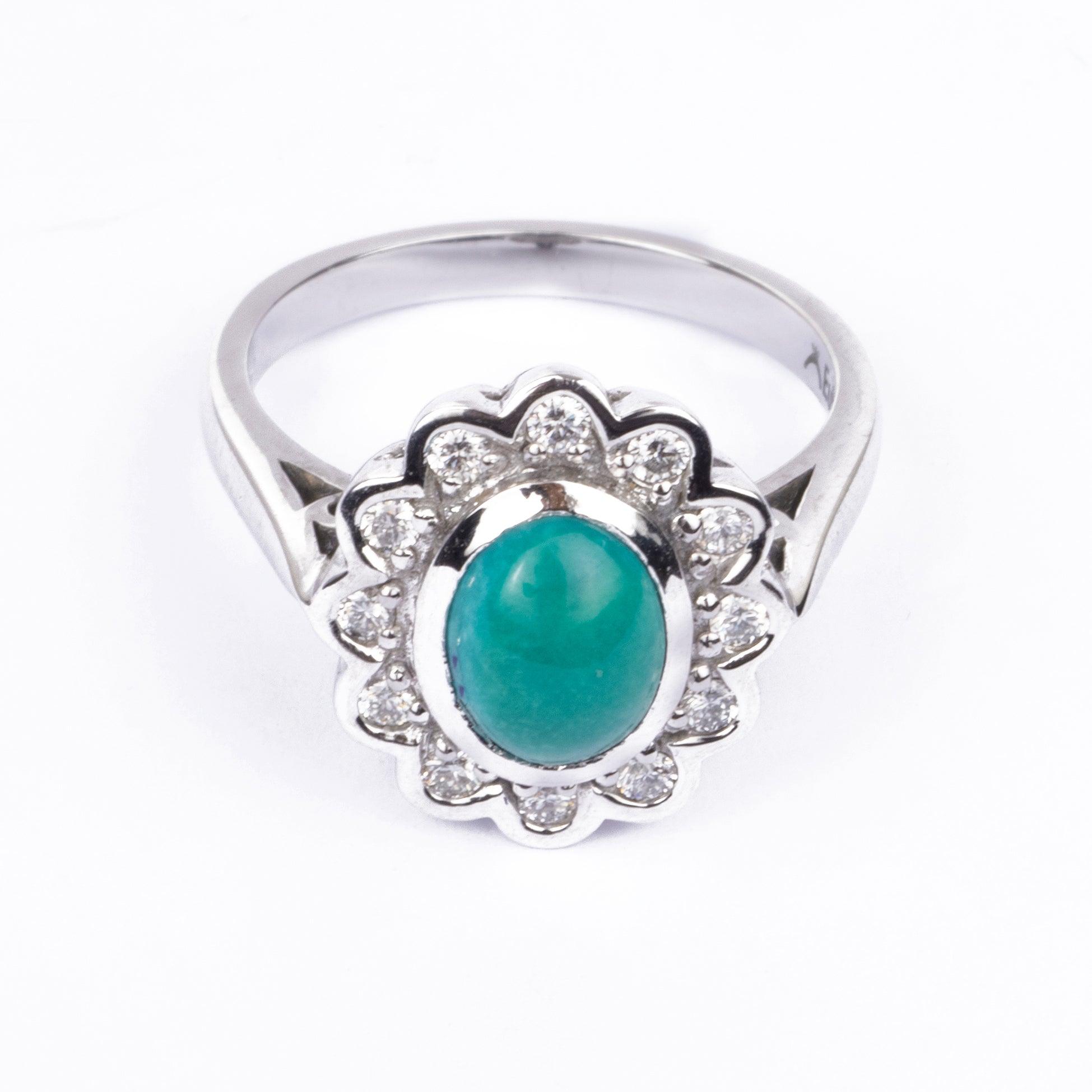 18ct White Gold Diamond and Turquoise Cocktail Ring LR-2971 - Minar Jewellers