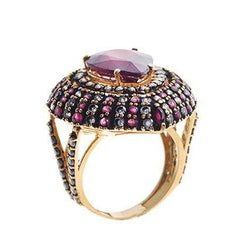 22ct Gold Cubic Zirconia & Red Centre Stone Dress Ring LR-3805 - Minar Jewellers